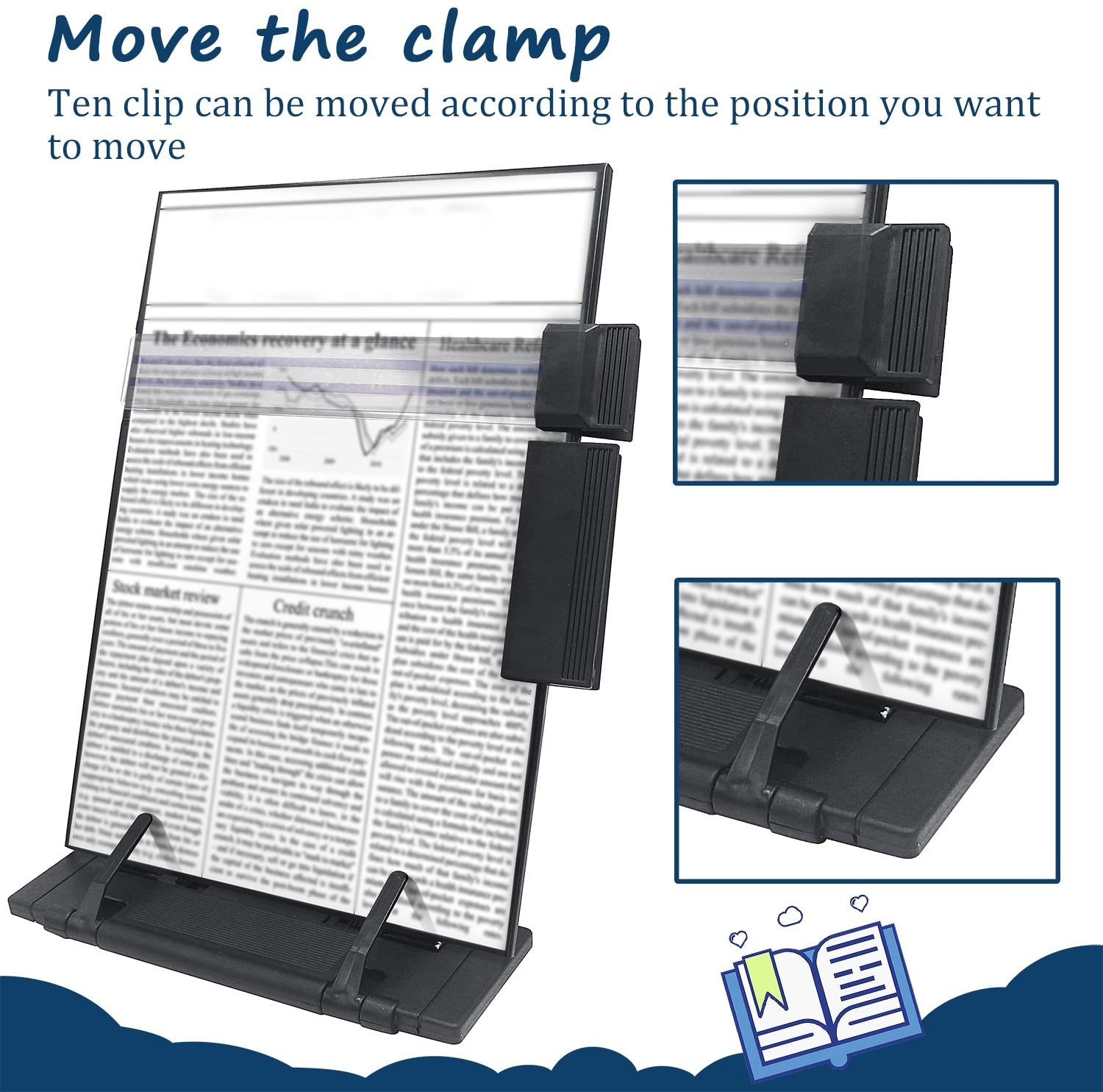 Image of V VRAT 1 Compartments Metal Desktop Document Book Holder with 7 Adjustable Positions Paper Holder Copy Stand