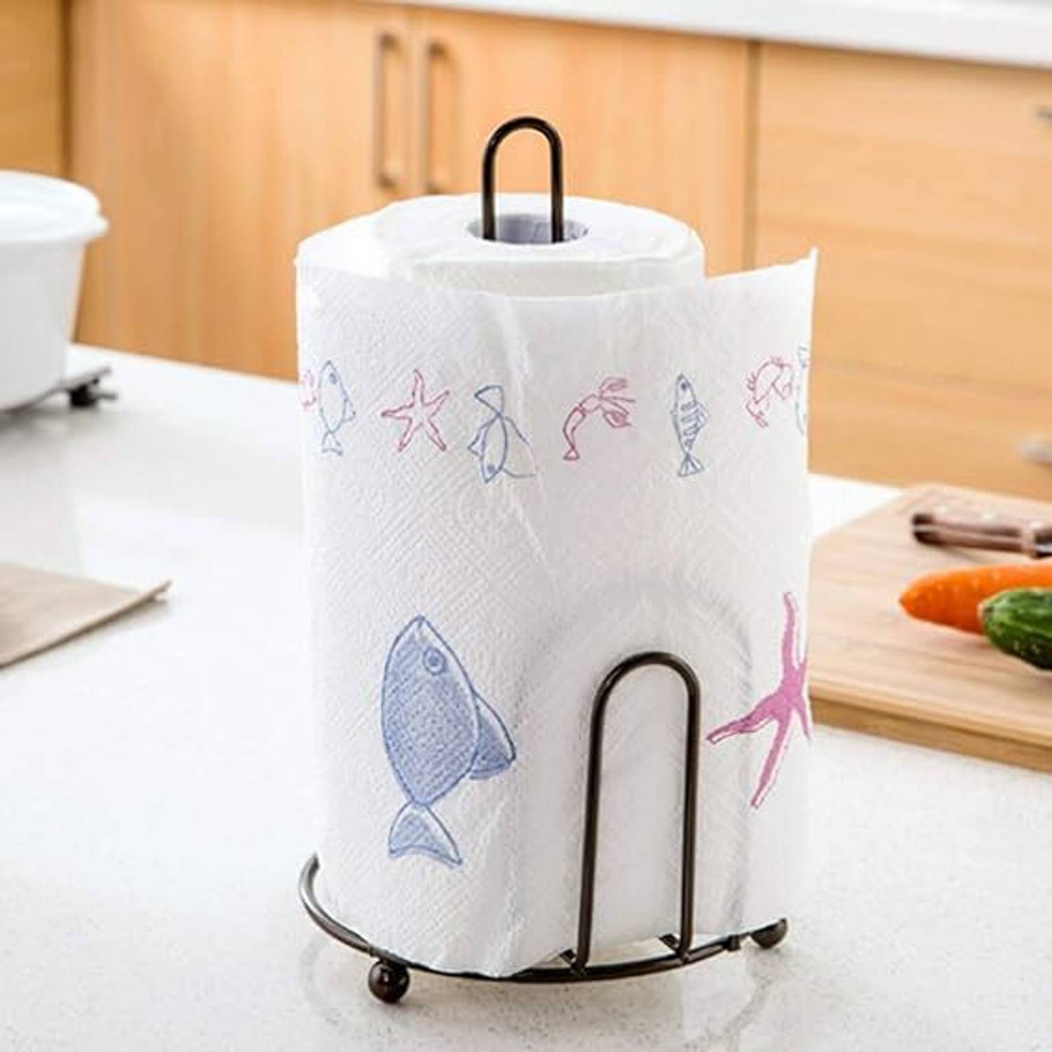 APEROL DESIGN 1 Compartments Iron Paper Towel Holder Stand – One-Handed Tear for Kitchen, Bathroom & Toilet