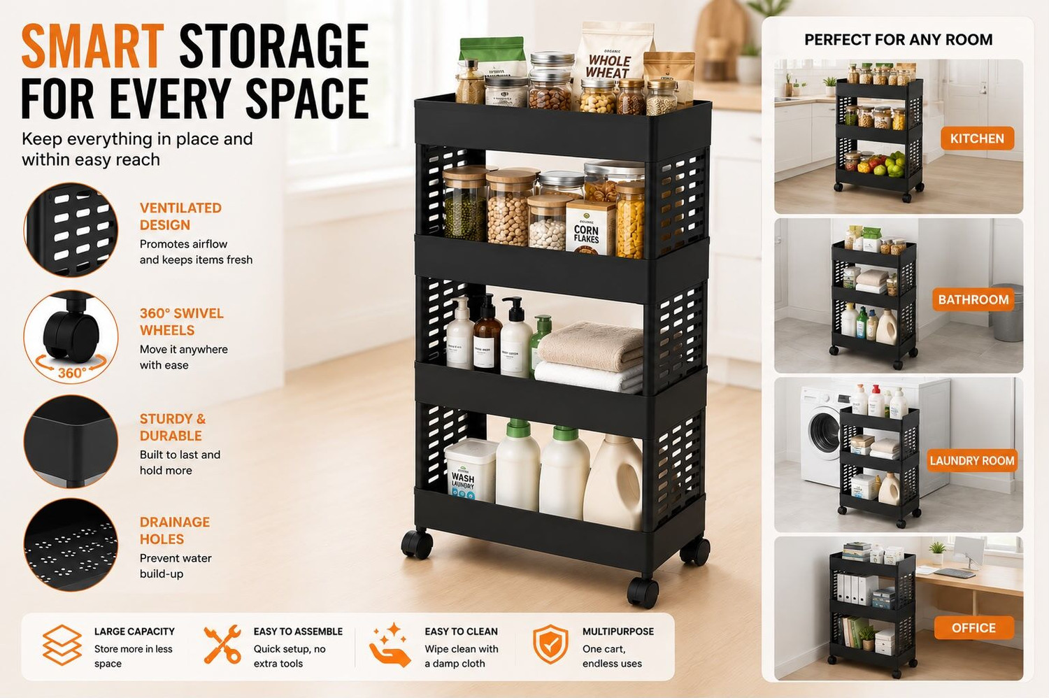 Image of Cantus 4 Compartments Plastic Trolly Rack