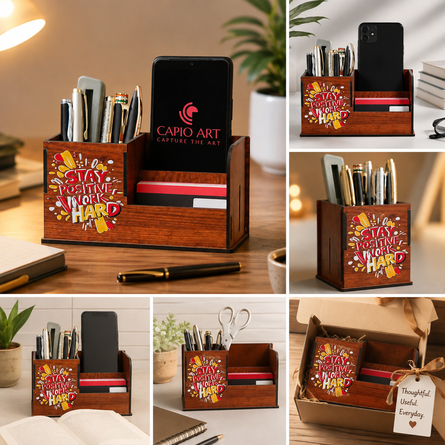 Image of CAPIO ART 3 Compartments WOOD Pen Stand