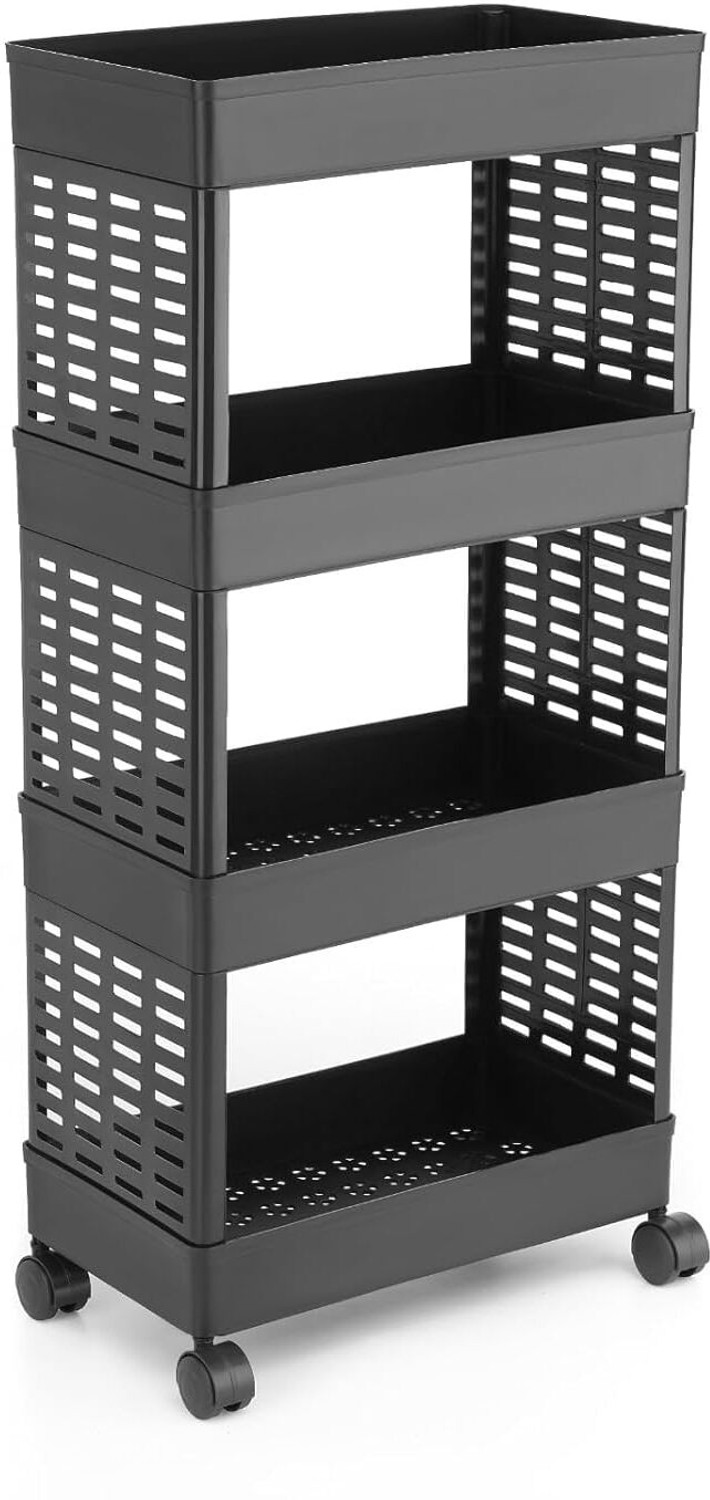 Image of Zester 4 Layer-Tier Plastic Modular Fruits & Vegetable Potato Trolley Plastic Crockery Cabinet