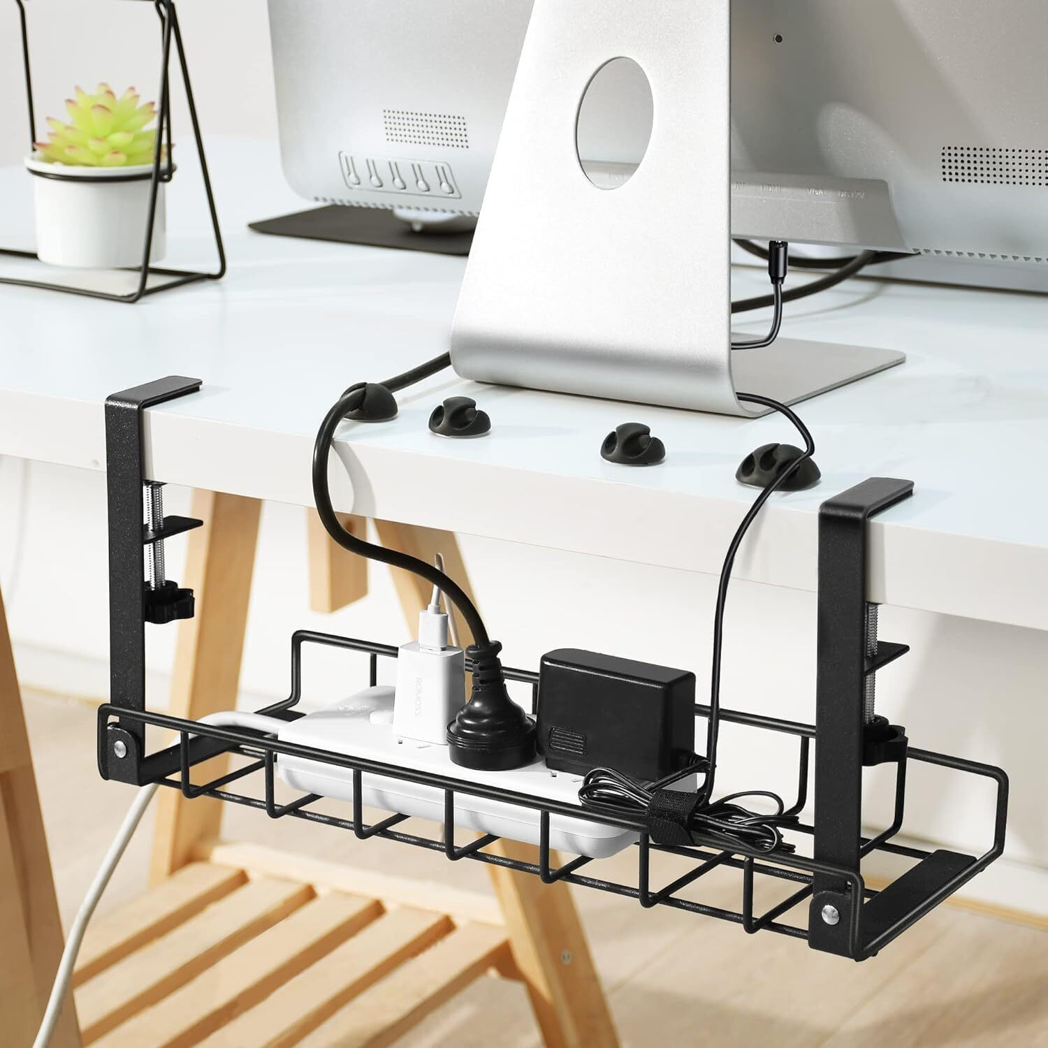 Image of RAGRO 1 Compartments Metal Cable Management Under Desk for Easy Mounting Metal Cable Tray Holder