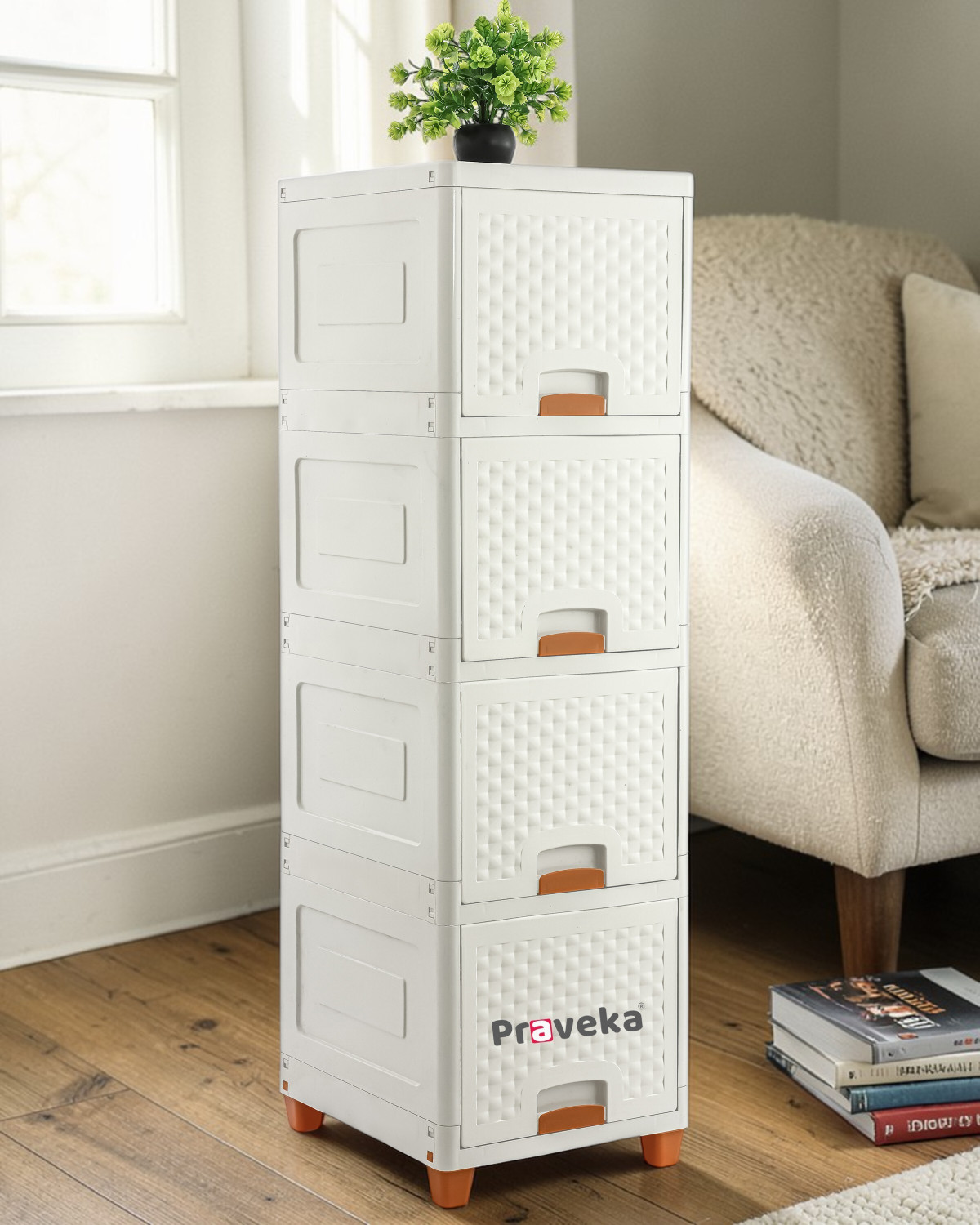 Image of Praveka 4 Doors Multi- Organizer Storage Plastic Free Standing Cabinet