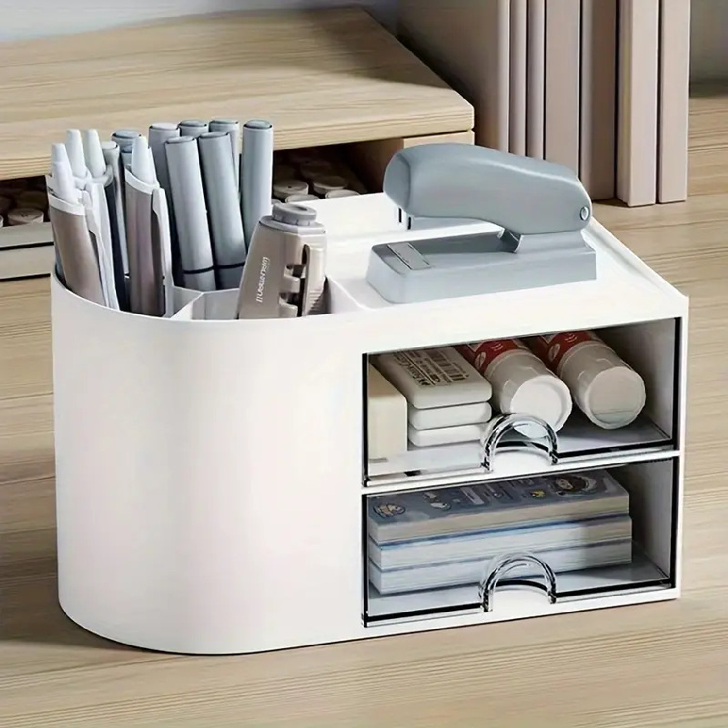 Image of IMPRONOW 3 Compartments Abs Plastic Desk Organizer with Drawer & Storage Box for Office & Study Table