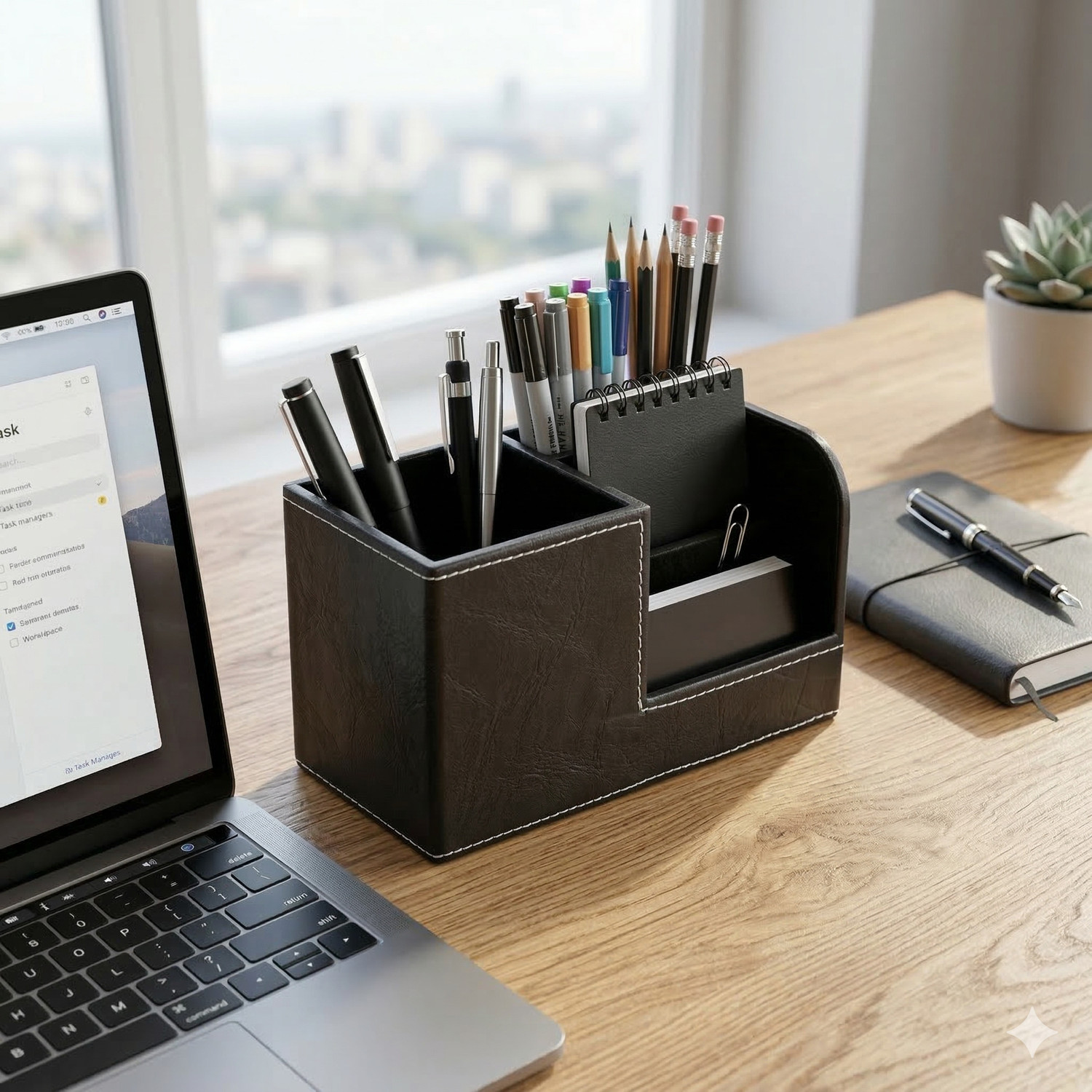 Image of HANAYA 3 Compartments VEGAN LEATHER PEN STAND
