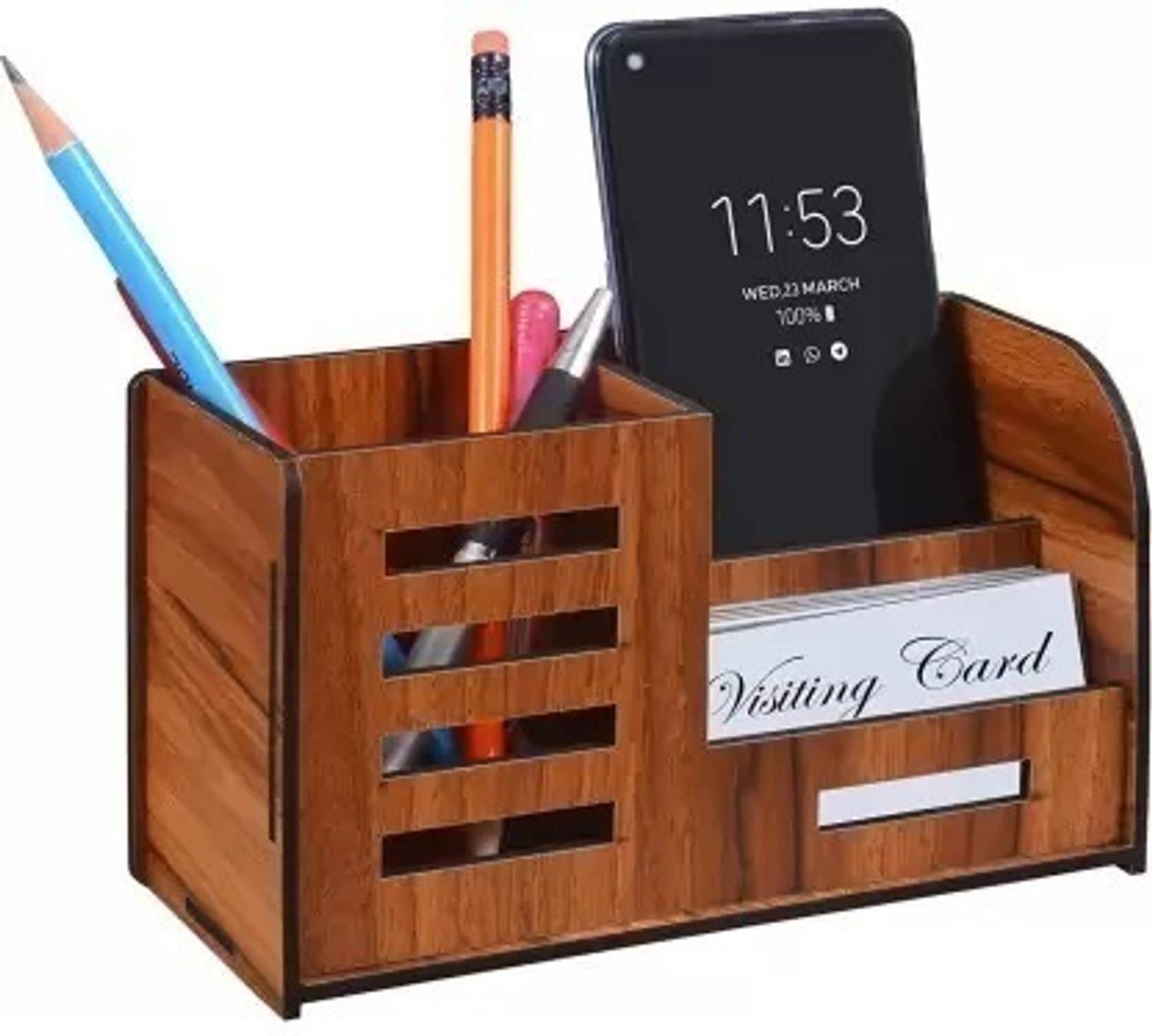 SAMWAX 3 Compartment Wooden Pen Stand - Image 1