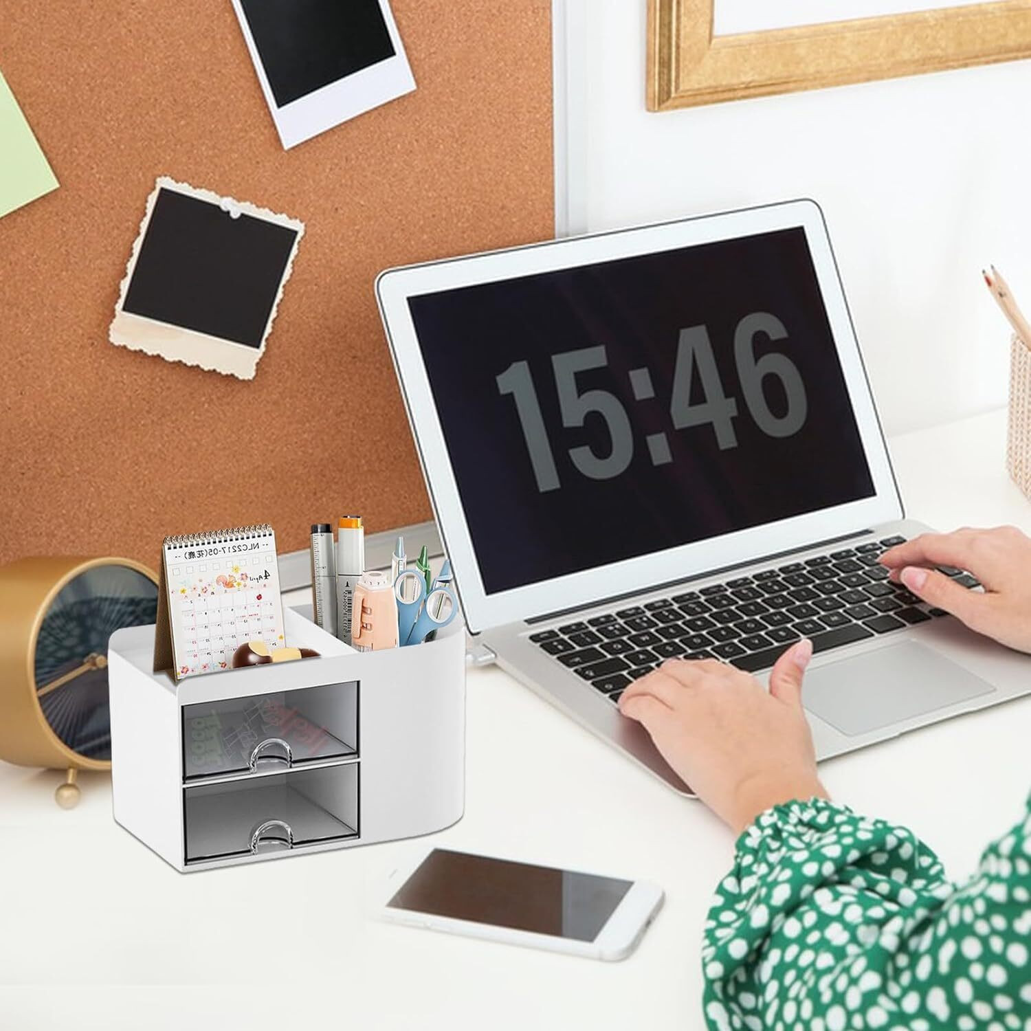 Image of IMPRONOW 3 Compartments Abs Plastic Desk Organizer with Drawer & Storage Box for Office & Study Table
