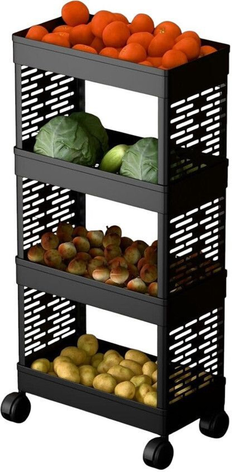 Image of HomeQueen Multi-Purpose Plastic Storage Organizer 4-Tier Rack Plastic Kitchen Trolley