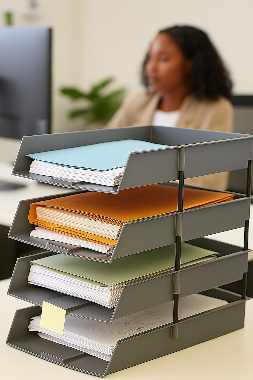 Image of Shivom 4 Compartments plastic Document File Tray Organizer / Office Desk Paper Holder / Multi-Tier Plastic File Rack for Home & Office