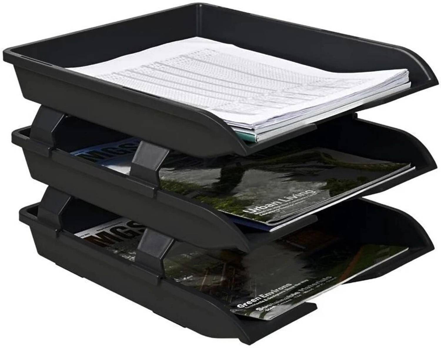 Sumoware 3 Compartments ABS Plastics File Tray Rack (Black)
