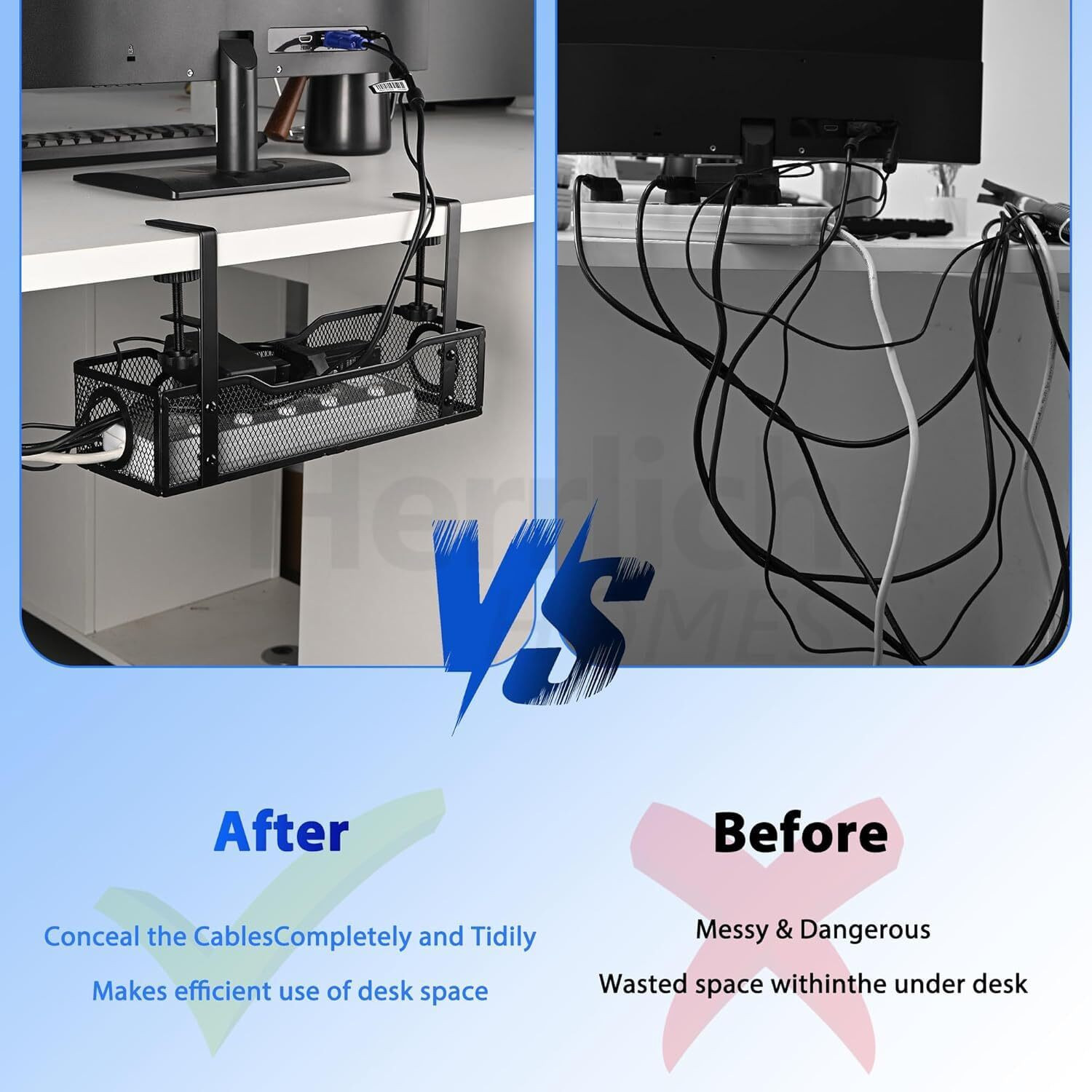 Image of KRISHAV WORLD 1 Compartments METAL STEEL POWDER COATED STEEL UNDER DESK CABLE MANAGEMENT TRAY