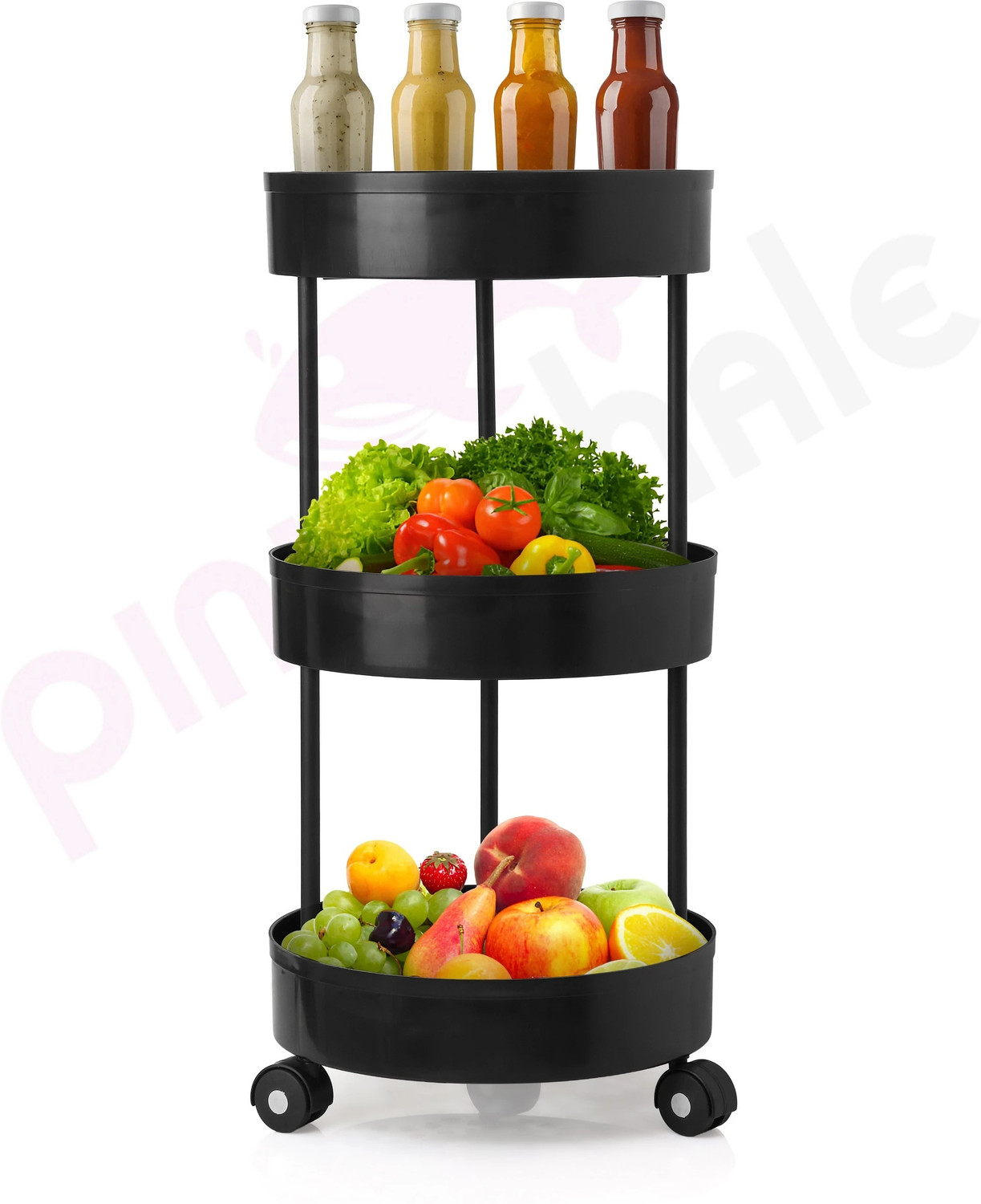 Image of Pinkwhale PNW ROUND TROLLY 3BLACK Plastic Kitchen Trolley