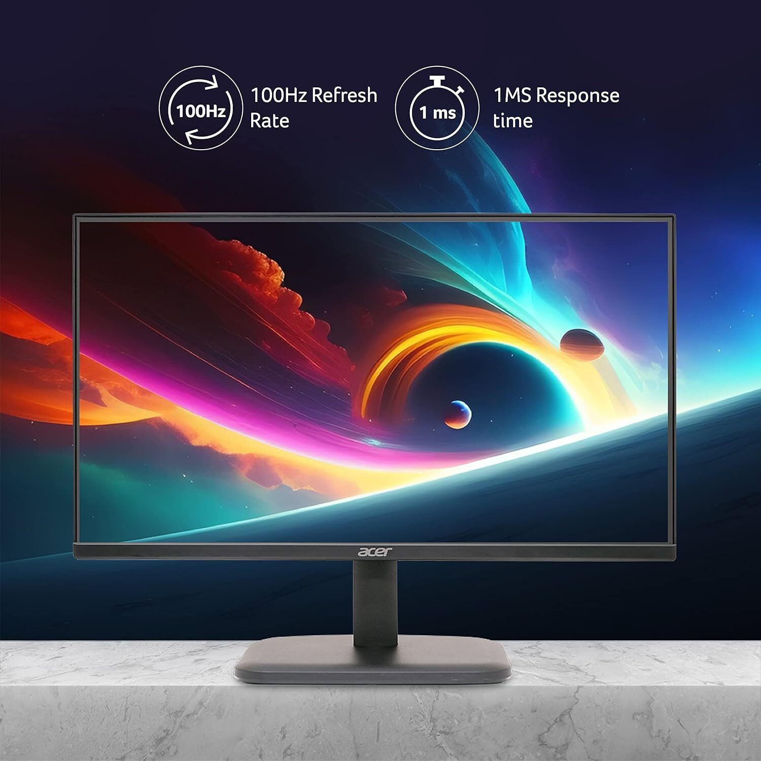 Image of Acer ZeroFrame Design, Ergonomic Stand, Acer Vision Care, Flicker Free Monitor 54.61 cm (22 inch) Full HD LED Backlit IPS Panel Monitor (EK220Q Ebi)