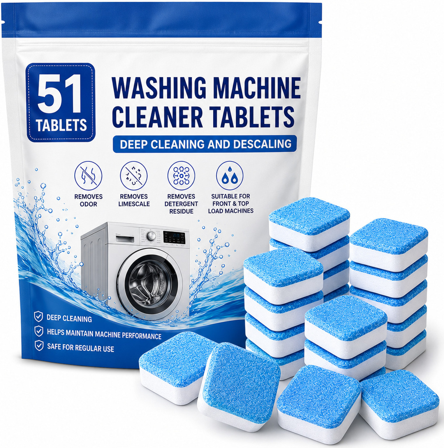 Image of Scalegoan Washing Machine Cleaner Tablets - 51 Pack Dishwashing Detergent