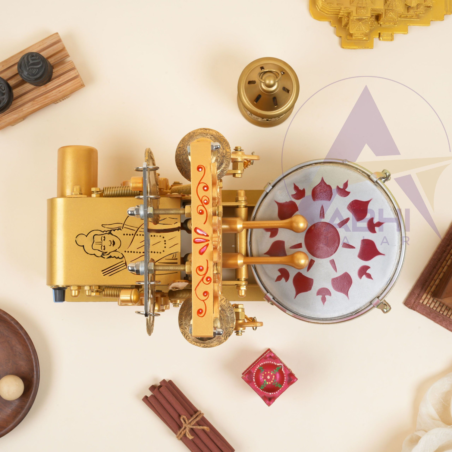 Image of Abhi Jalar RAM JALAR Premium Small Aarti Machine - Decorative Temple Aarti Device Nut & Bolts Dholki