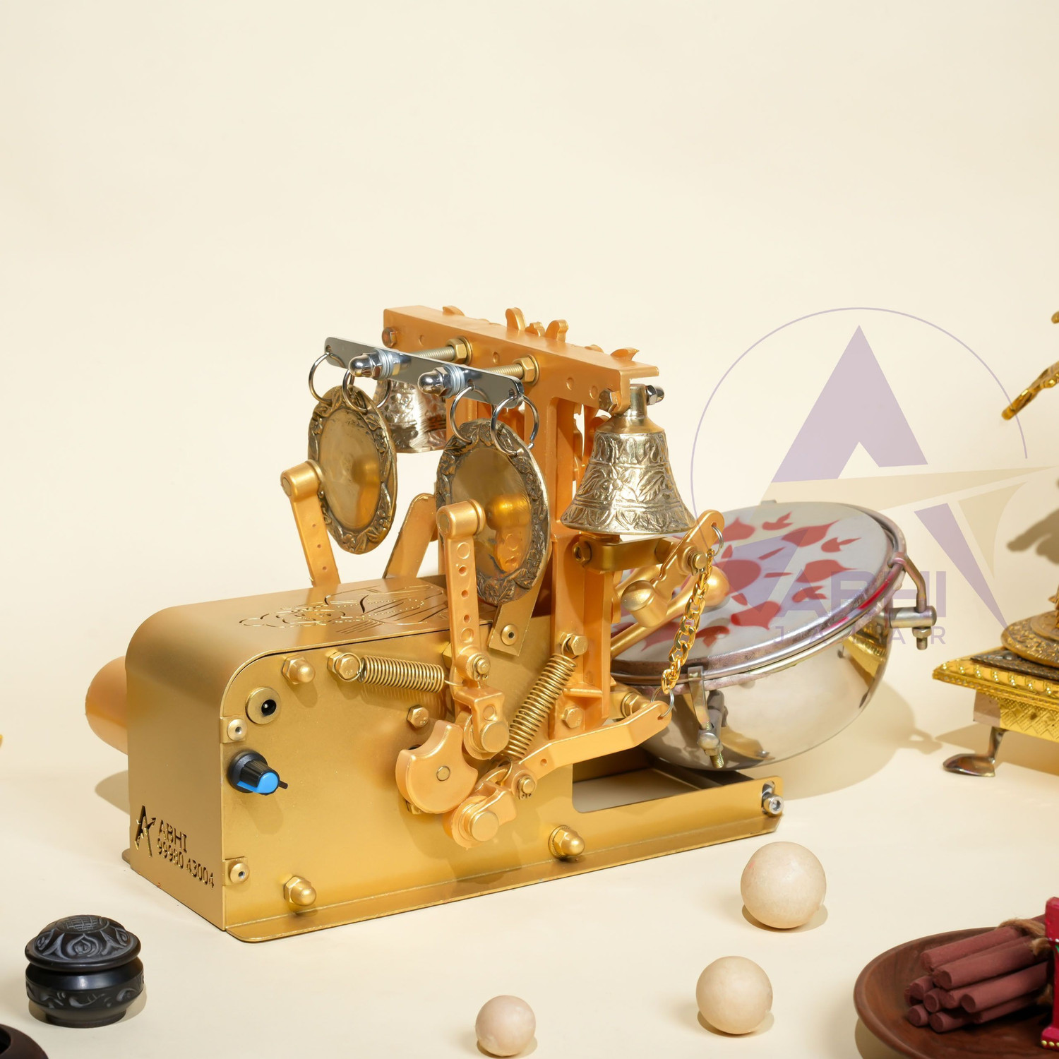 Image of Abhi Jalar RAM JALAR Premium Small Aarti Machine - Decorative Temple Aarti Device Nut & Bolts Dholki