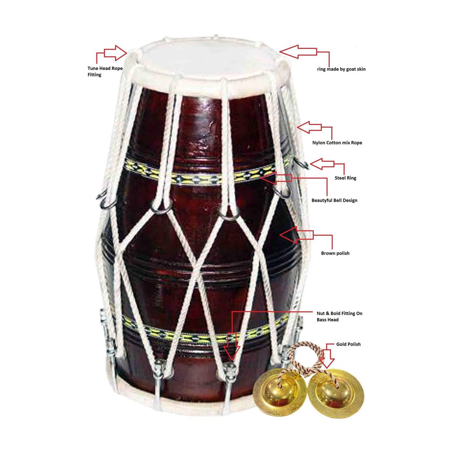 RAM Musical With Manjira 012 Nut & Bolts Dholak - Image 1