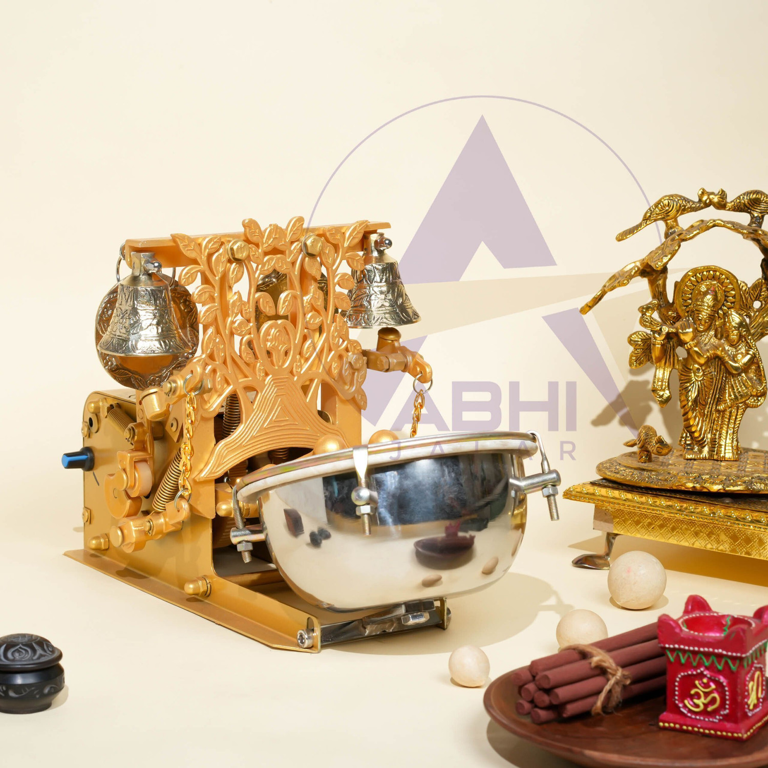 Image of Abhi Jalar RAM JALAR Premium Small Aarti Machine - Decorative Temple Aarti Device Nut & Bolts Dholki