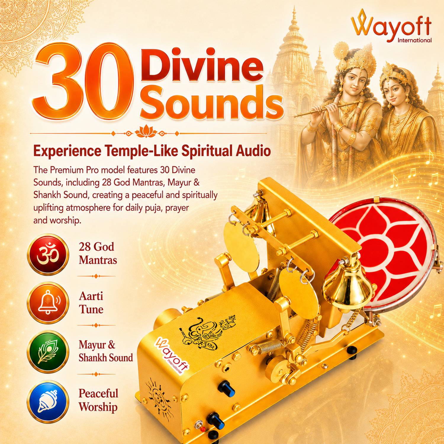 WAYOFT God-Mantras Shankh Mayur Automatic Electric Mini Aarti Machine - Image 2