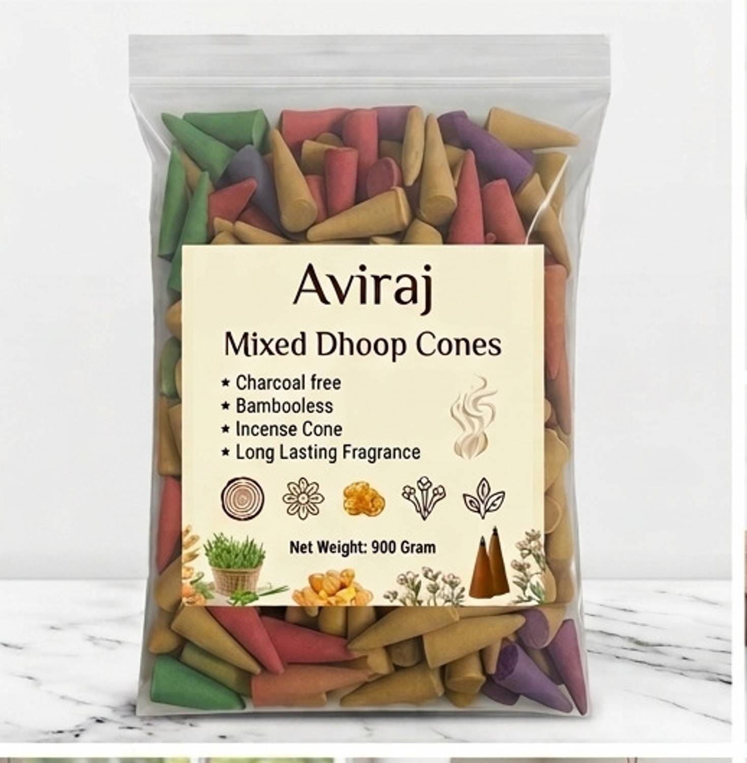 aviraj Incense Dhoop Cones 1kg (900 Gm) Pack Mixed Fragrance Combo Dhup Cone For Pooja Sandal, Guggul, Lavender, Rose, Jasmine Dhoop