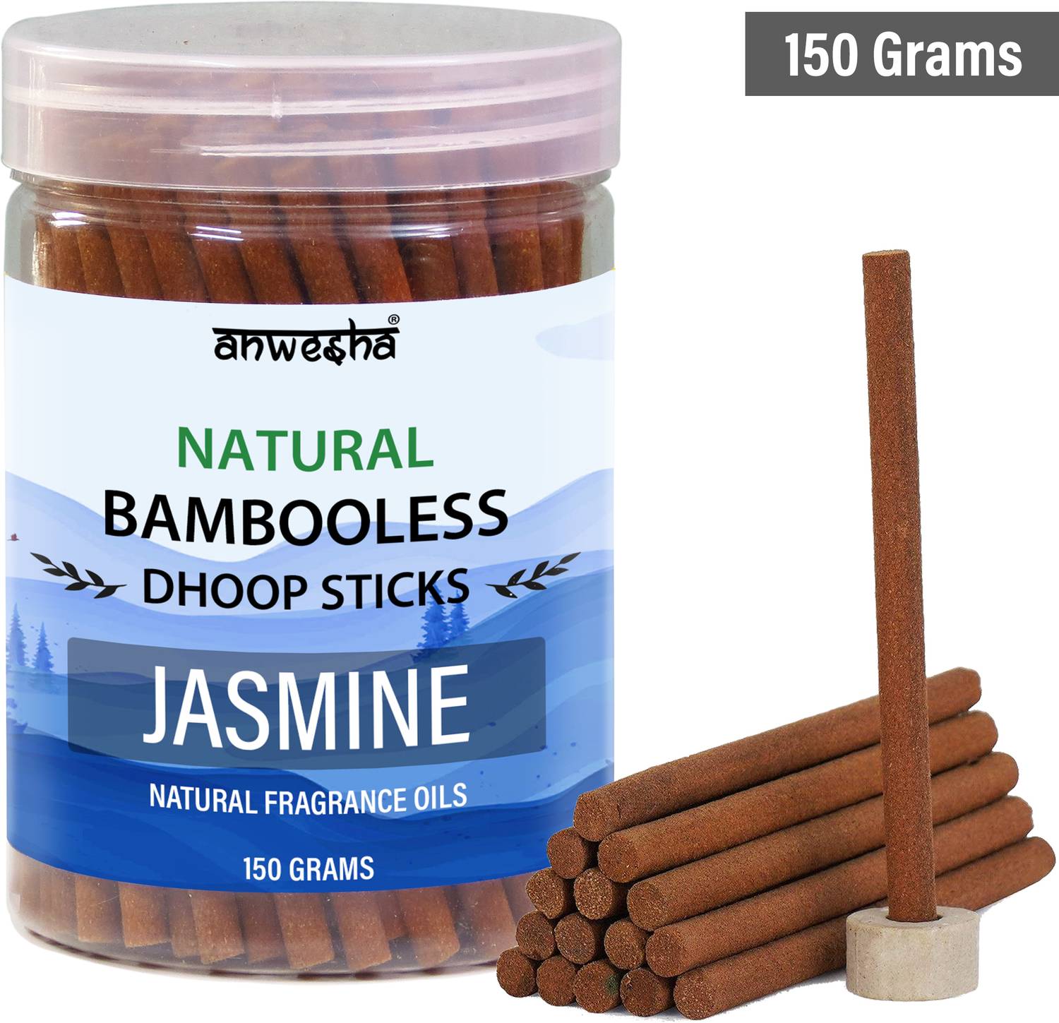 Anwesha Jasmine Premium Bamboo less Dhoop Sticks Jar Scented Incense Sticks 150 Grams Jasmine Dhoop