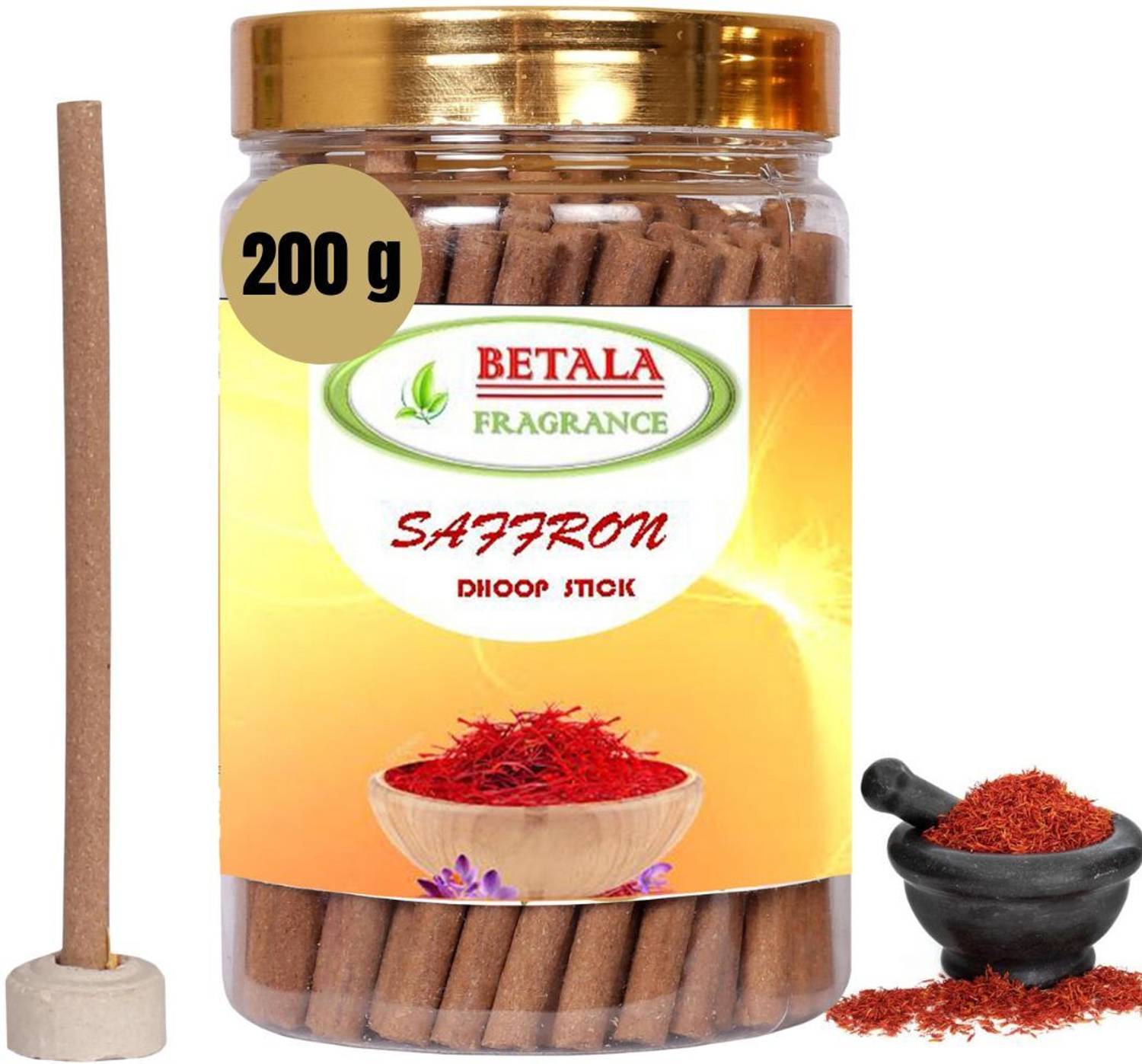 BETALA FRAGRANCE Saffron ( Kesar ) Dhoop Batti Sticks (200 GM Batti Pack) with Dhup Stick Stand Holder in Plastic Box Pack, Best for Pooja and Mediation Use Dhoop