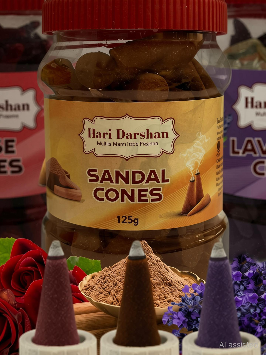 Image of Hari Darshan Jar Cones Multi Fragrance Sandal, Rose, Lavender Dhoop