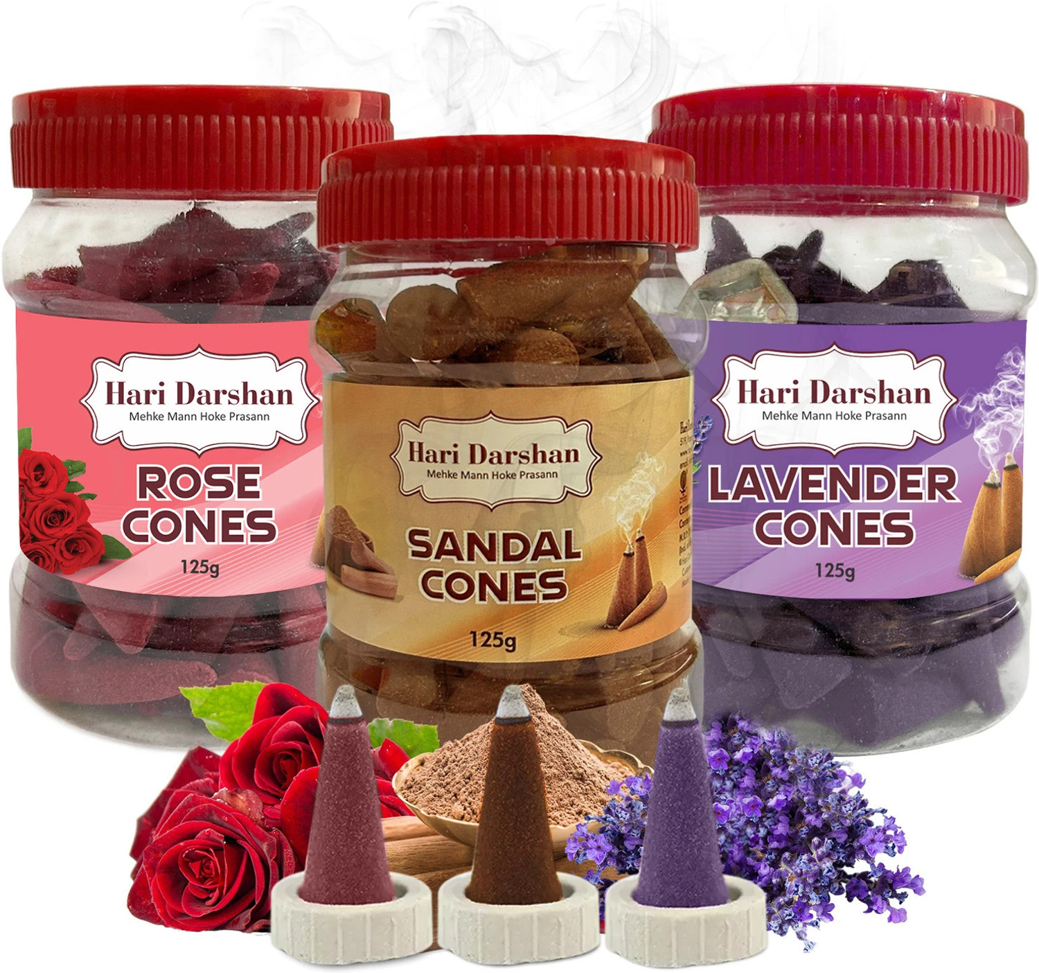 Image of Hari Darshan Jar Cones Multi Fragrance Sandal, Rose, Lavender Dhoop