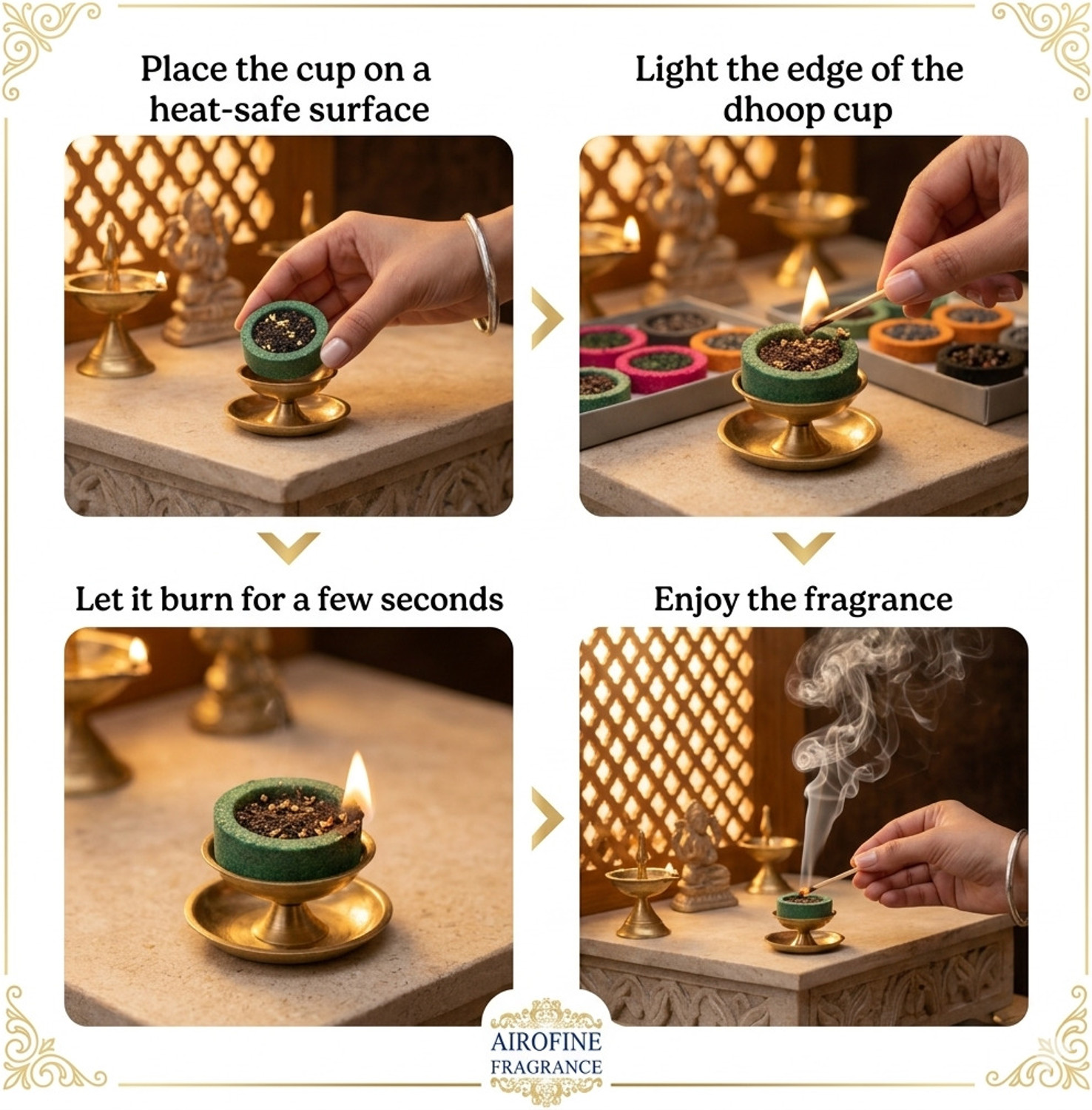 Image of Airofine Fragrance SAMBRANI CUP Rose | Sandal(Chandan) | Mogra | LOBAN | GUGGAL Dhoop Cup For Pooja Rose, Sandal, Jasmine, Guggul Dhoop