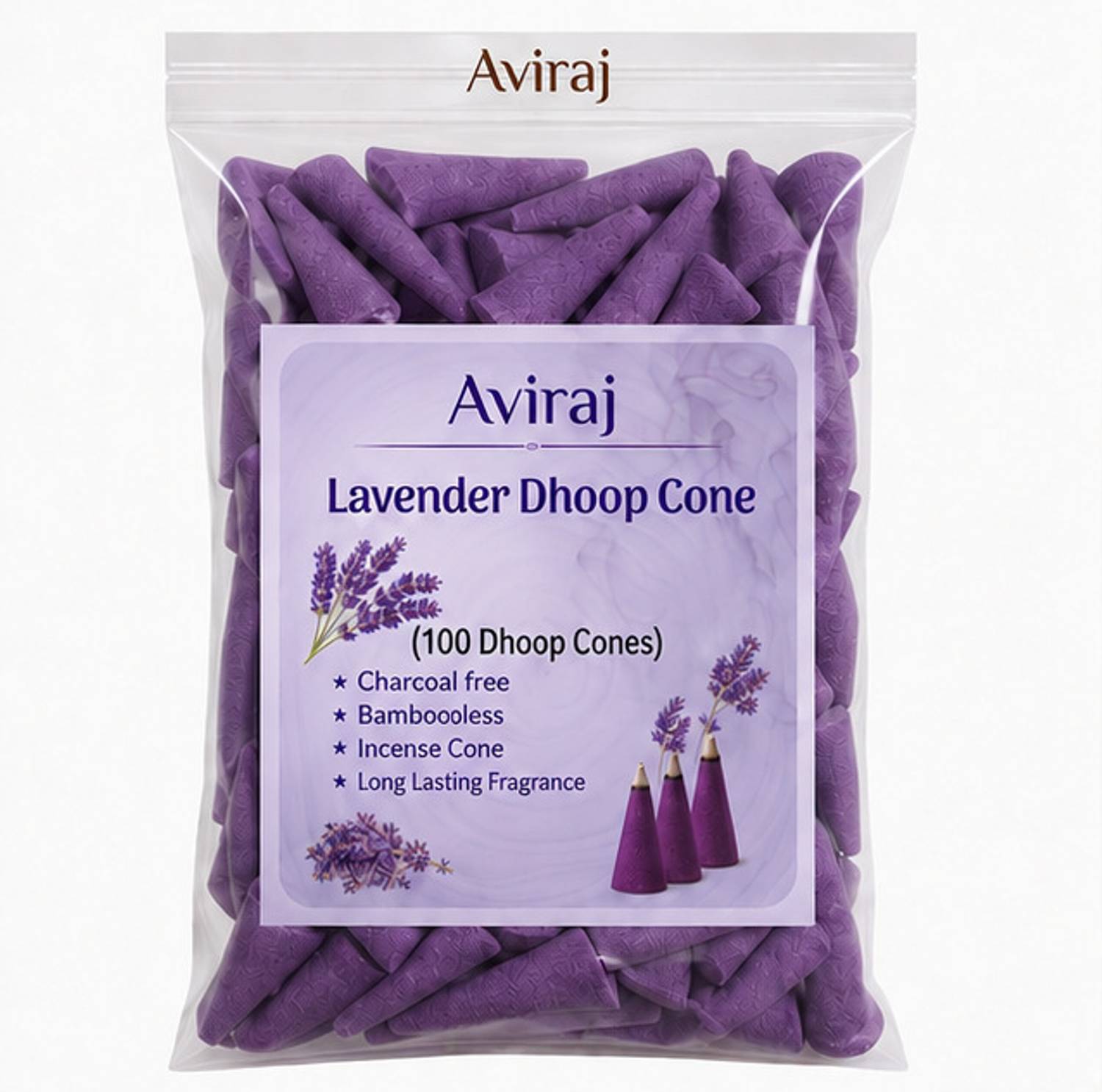 aviraj Lavender Incense Dhup Cone Charcoal-Free Dhup Cone| Dhup Agarbatti (100pcs) Lavender Dhoop
