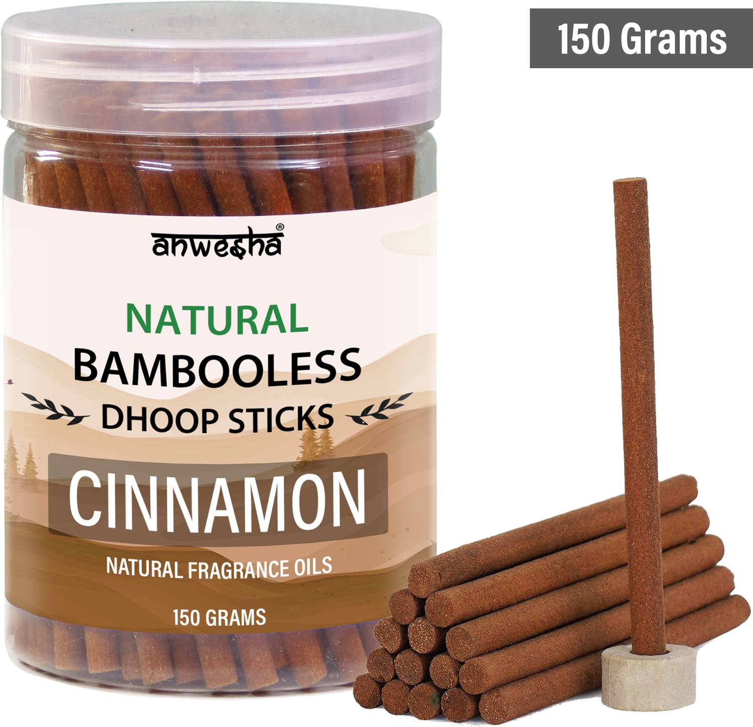 Anwesha Cinnamon Premium Bamboo less Dhoop Sticks Jar Scented Incense Sticks 150 Grams Woody Dhoop