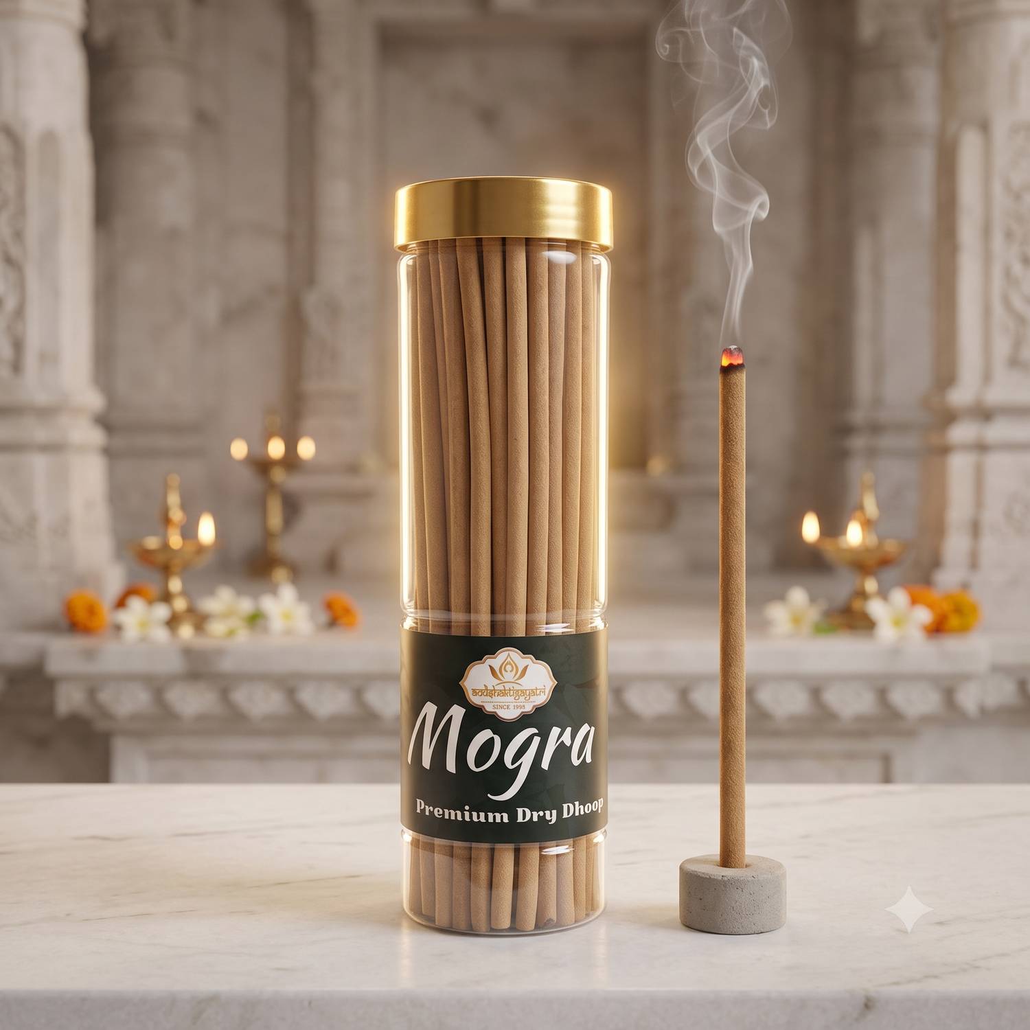 Aadishaktigayatri Mogra Premium Bambooless dhoop sticks Agarbatti (200g)jar 8 Inch Long dhoopbatti Jasmine, Javadhu, Lavender, Lily, Sandal, Rose, Tulsi, Blossom Dhoop