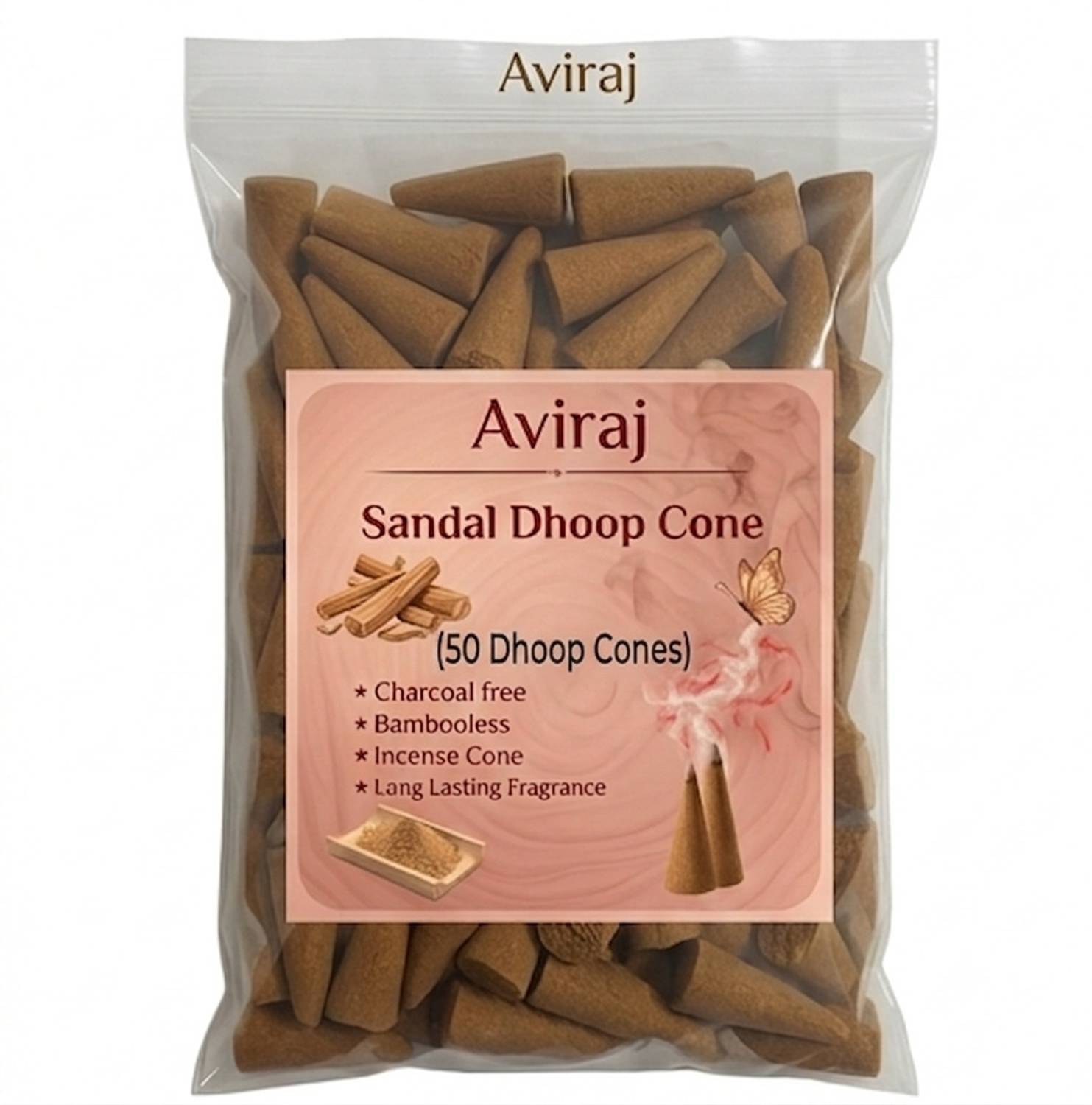 aviraj Premium Chandan Dhoop Cones for Pooja , 50 Pcs Pack Dhoop Agarbatti Sandal Dhoop