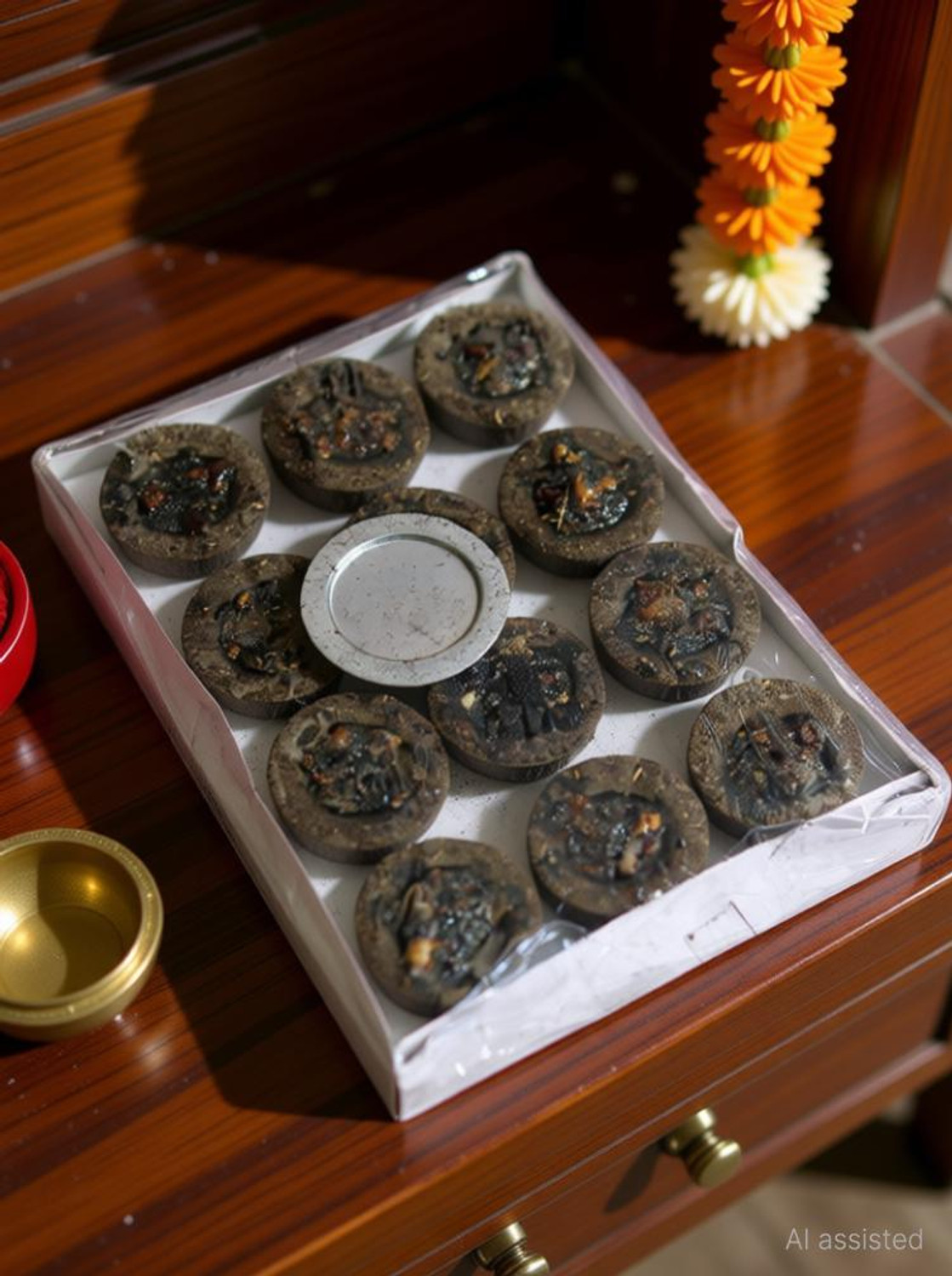 Image of MAA SHAKTI Natural Sandalwood (CHANDAN) and Pure Guggal Loban Sambrani Dhoop Cups (12 Pcs) Sandal Dhoop