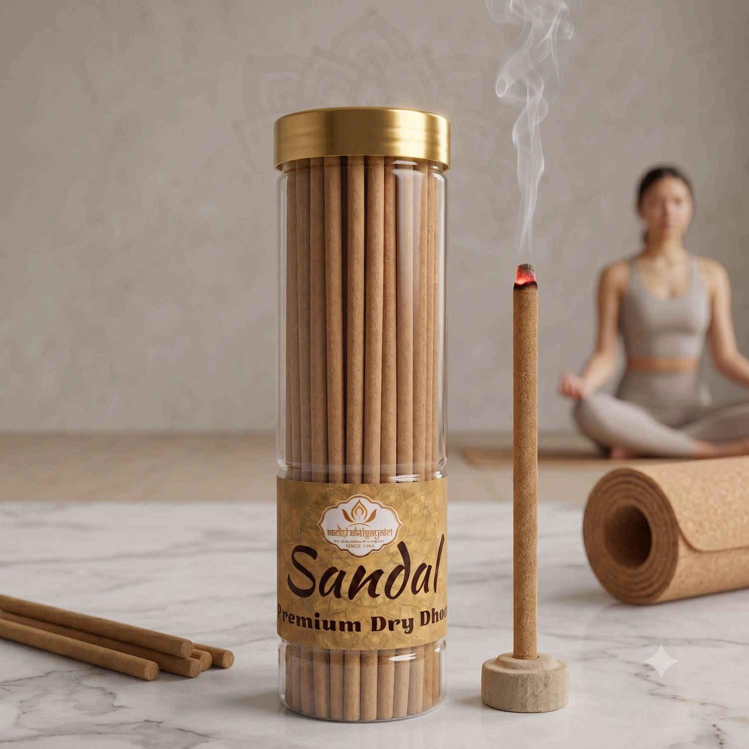 Aadishaktigayatri Premium Dry Dhoop Sticks 10mm | Pure Chandan Oil | Thick & Long Burn | 200g Jar Sandal, Blossom, Eucalyptus, Javadhu, Jasmine, Lavender, Lily, Lime, Rose Dhoop