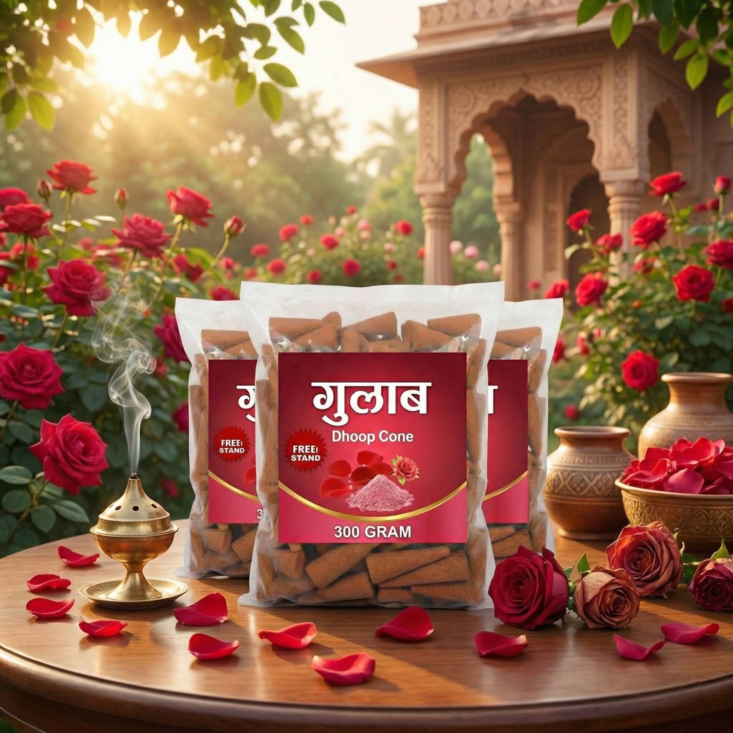 ShreeGhar Pure Gulab Dhoop Cones for Puja 900g - Natural Rose