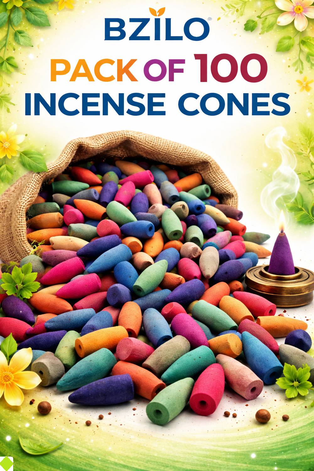 BZILO Dhoop Cones ONLY 100 Cones Backflow Incense Dhoop Smoke Meditation & Pooja G1 Dhoop
