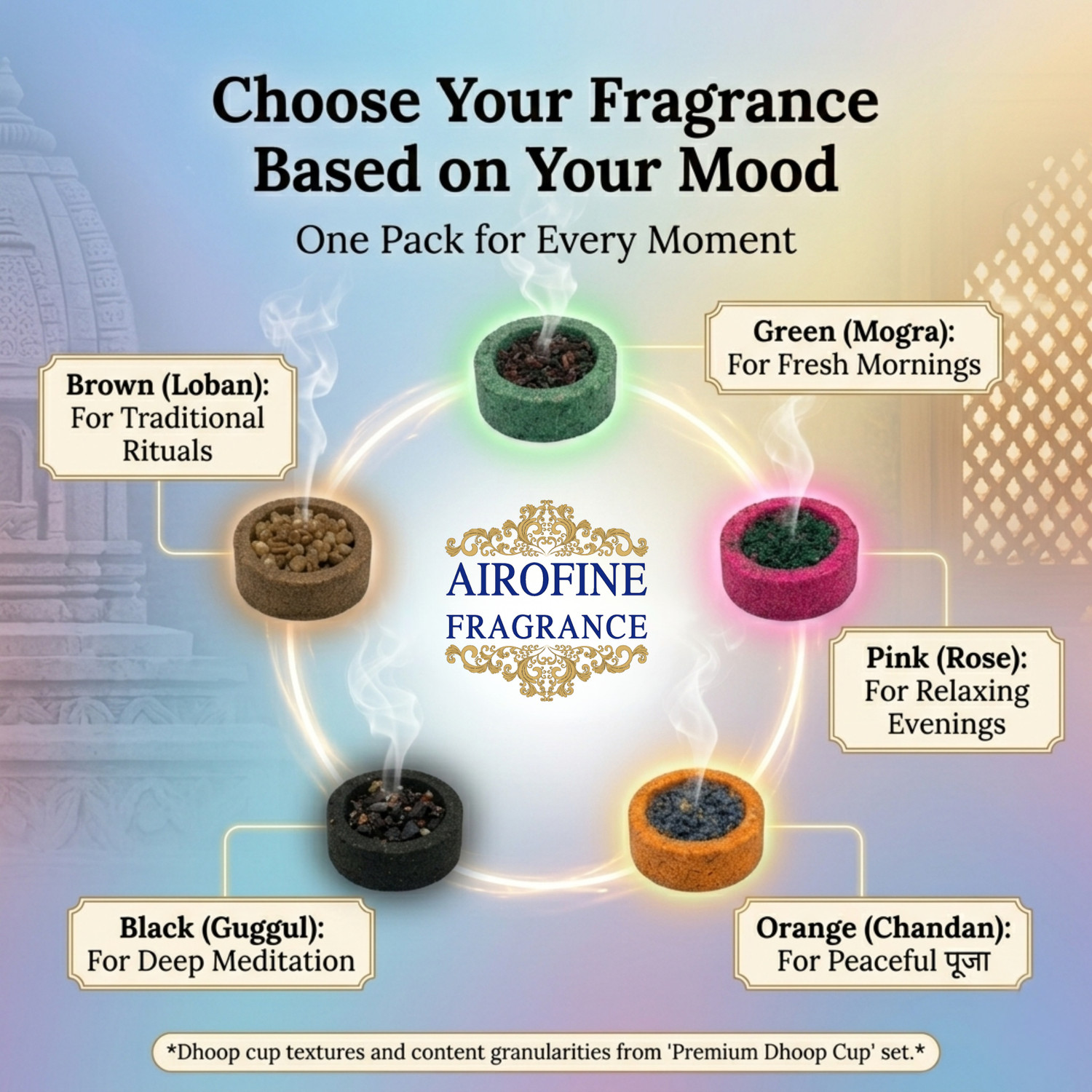 Image of Airofine Fragrance SAMBRANI CUP Rose | Sandal(Chandan) | Mogra | LOBAN | GUGGAL Dhoop Cup For Pooja Rose, Sandal, Jasmine, Guggul Dhoop