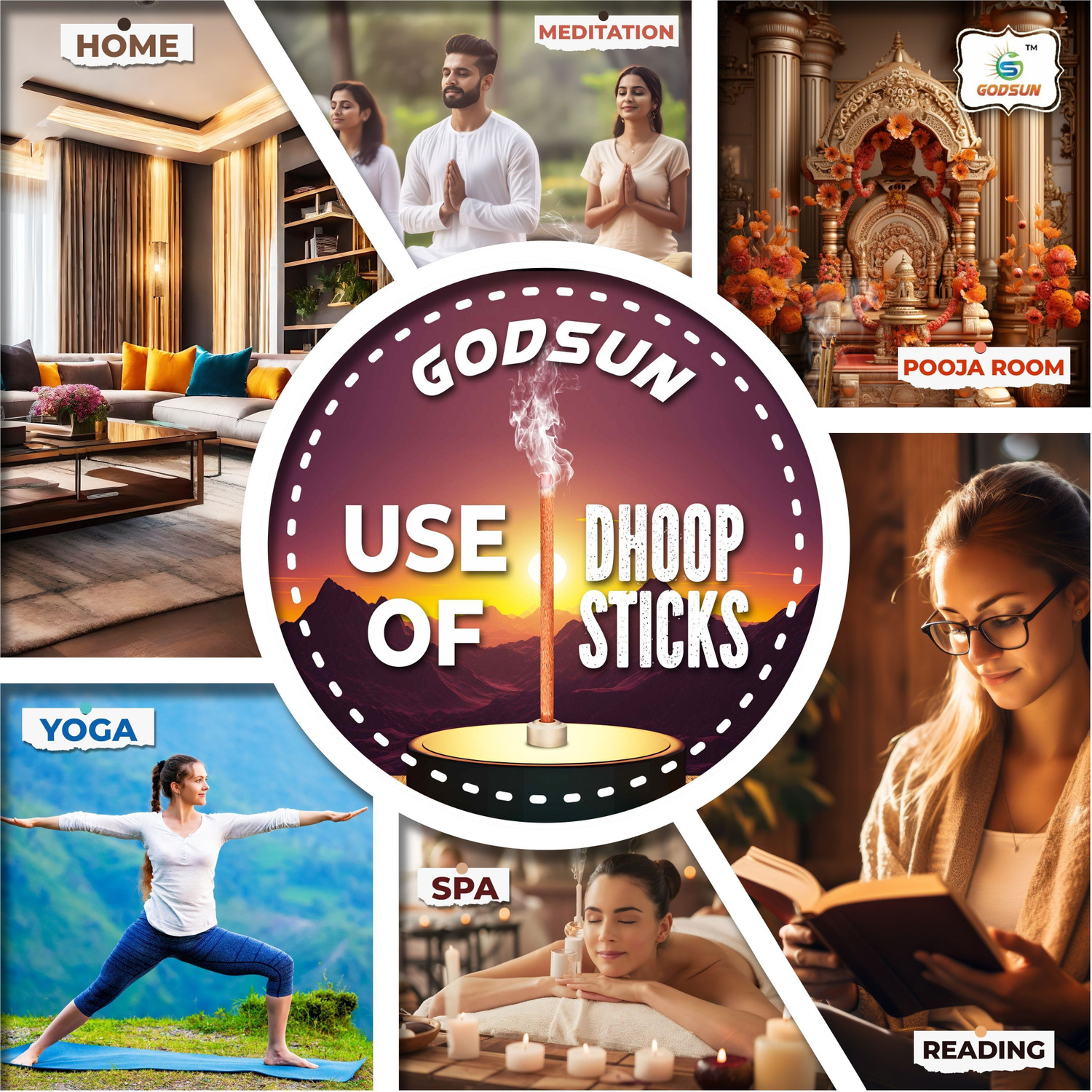 Image of GODSUN Premium Rose, Mogra, Chandan, Dry Dhoop Sticks Jar (3x100)300gm Dhoop Batti Floral, Sandal, Rose Dhoop