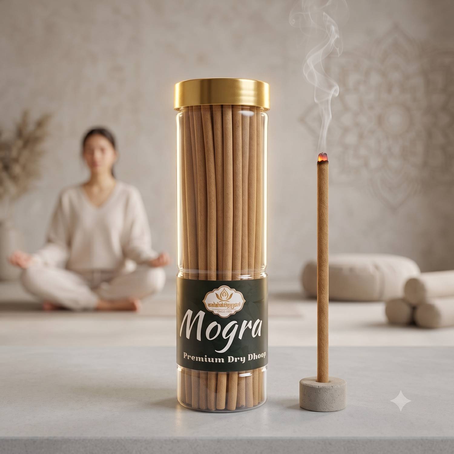 Aadishaktigayatri Mogra Premium Bambooless Dhoop Agarbatti Stick (250g) jar 8 Inch Long dhoopbatti Jasmine, Lavender, Lily, Blossom, Eucalyptus, Tulsi, Lime Dhoop