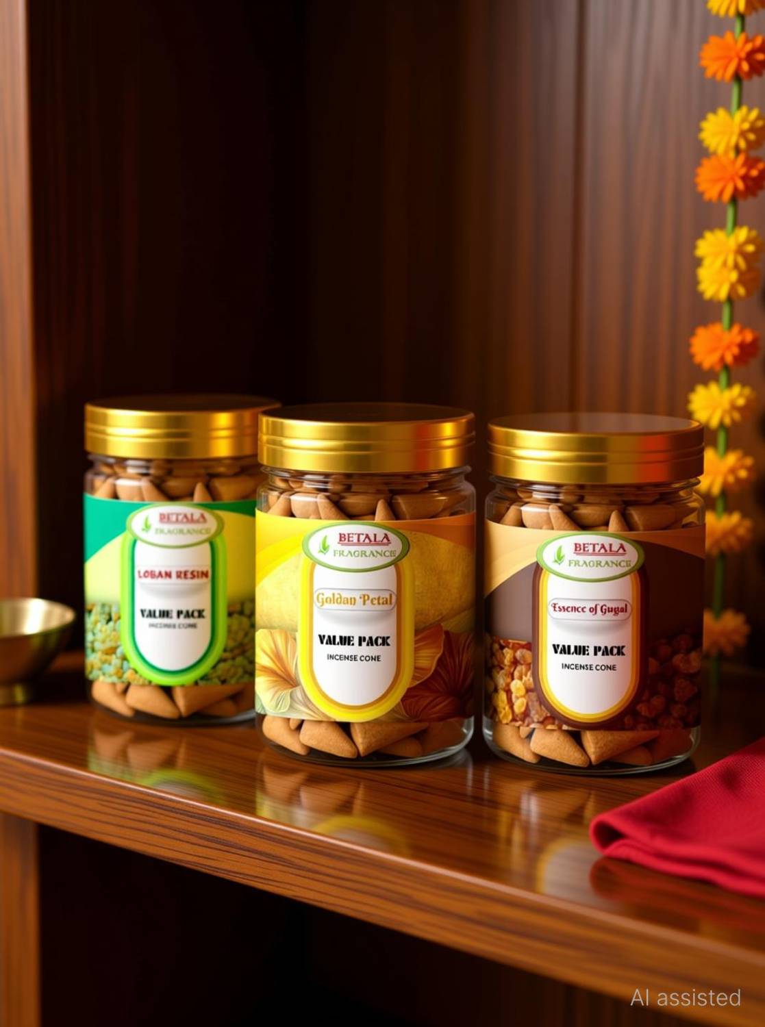 BETALA FRAGRANCE 3 in 1 Value Pack Dhoop Cone, 100 gm X 3 pack Loban, Golden Petal, Gugal Dhoop