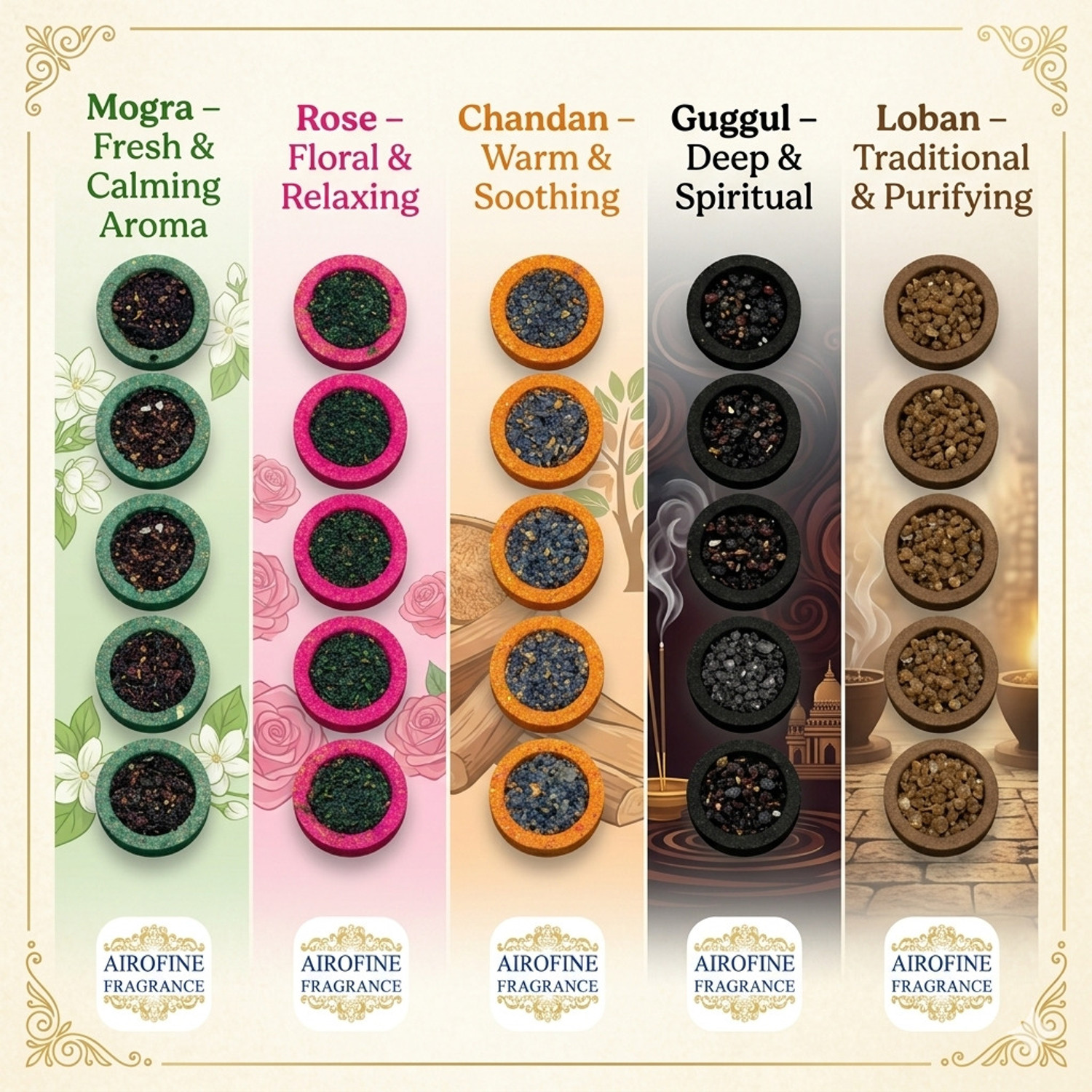 Image of Airofine Fragrance SAMBRANI CUP Rose | Sandal(Chandan) | Mogra | LOBAN | GUGGAL Dhoop Cup For Pooja Rose, Sandal, Jasmine, Guggul Dhoop