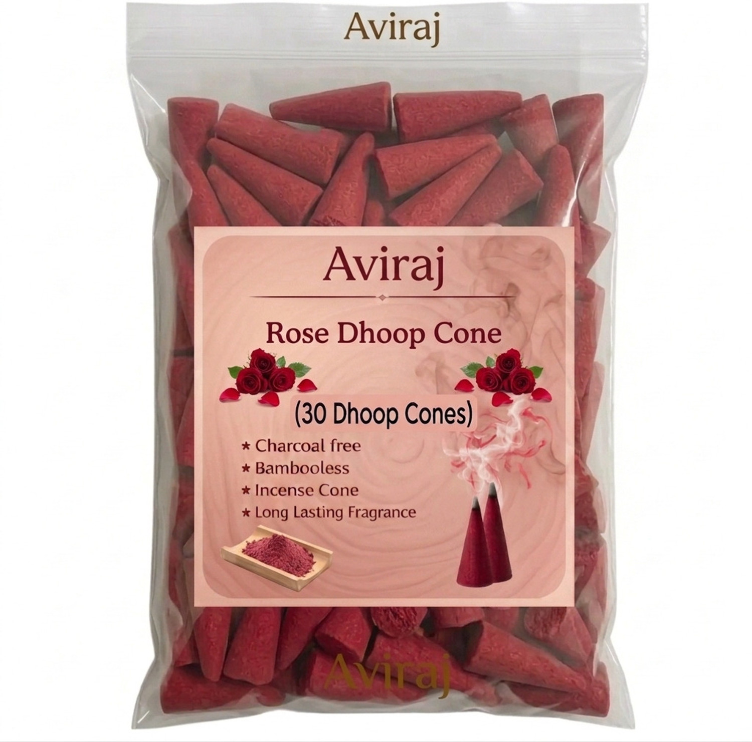 Image of aviraj Rose Scented Dhup Cone for Puja, Meditation & Home Fragrance Rose dhoop Rose Dhoop