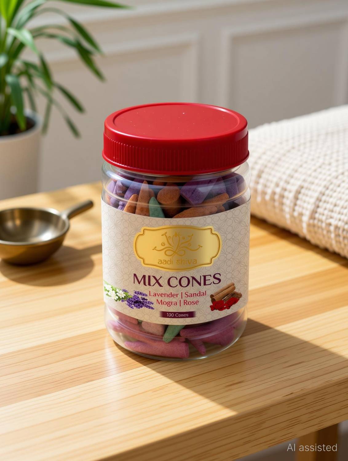 Aadi Shiva Dry Dhoop Cones Mix -100 Cones | Lavender | Rose | Sandal| Pack of 1- 100 Cones Jasmine, Lavender, Sandal, Rose, Lime Dhoop