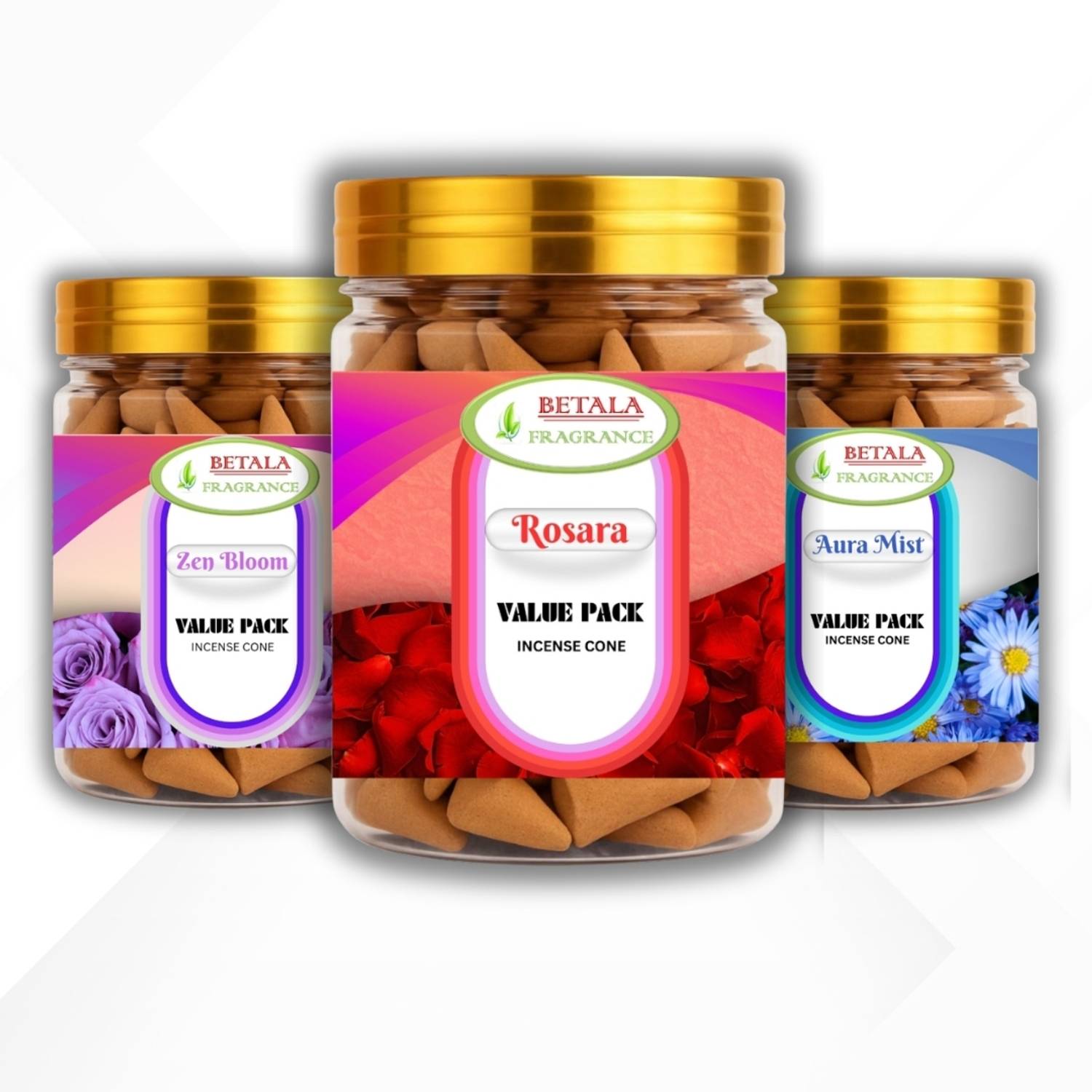 BETALA FRAGRANCE 3 in 1 Value Pack Dhoop Cone, 100 gm X 3 pack Zen Bloom, Rosara, Aqua mist Dhoop