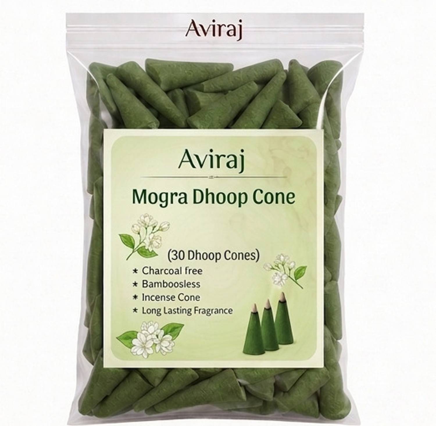 aviraj Premium Mogra Dhoop Cones for Pooja ,30 Pcs Pack Dhoop Agarbatti Jasmine Dhoop