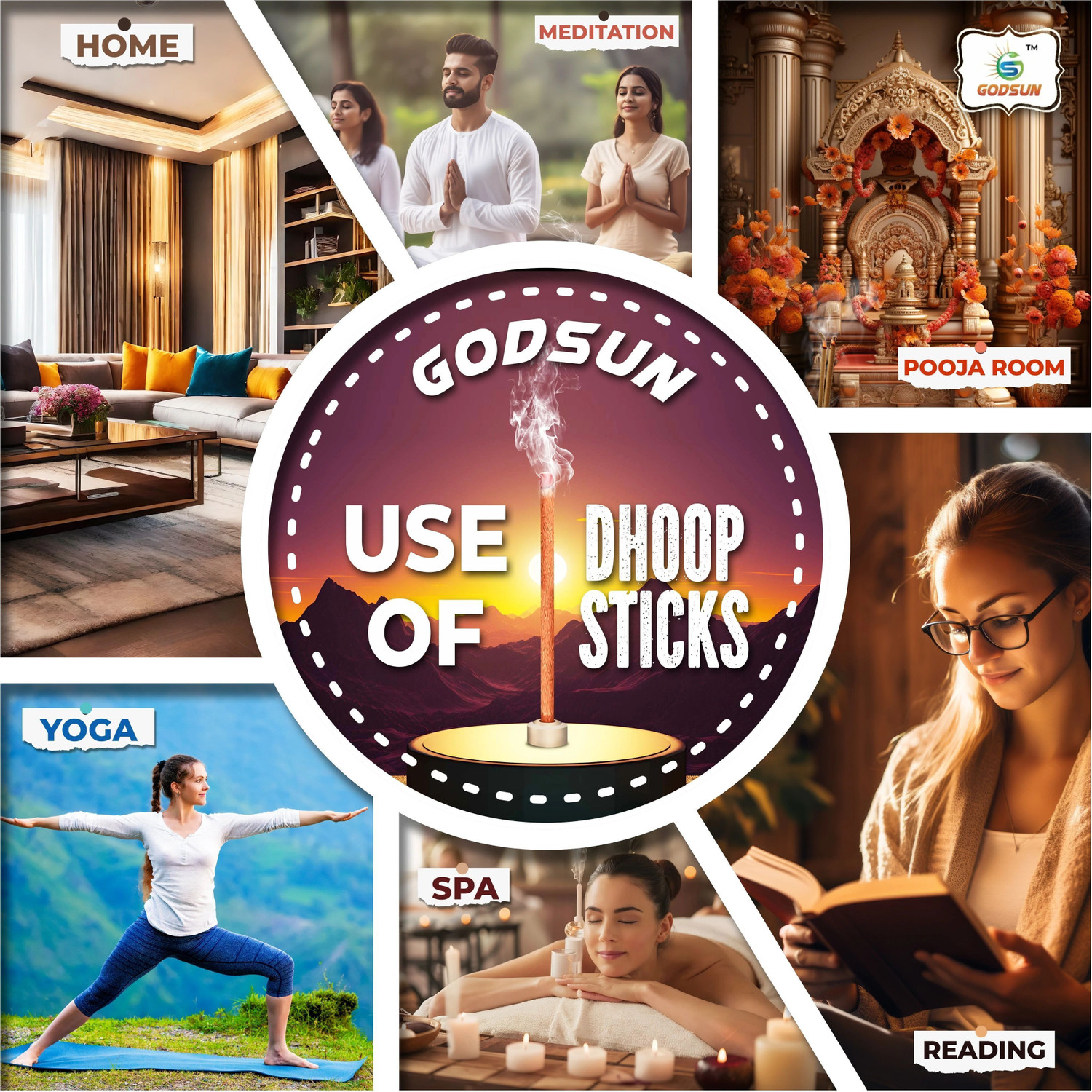 Image of GODSUN Premium Rose, Chandan, Rajnigandha, Pineapple Dry Dhoop Sticks Jar (4x100)400gm. Dhoop