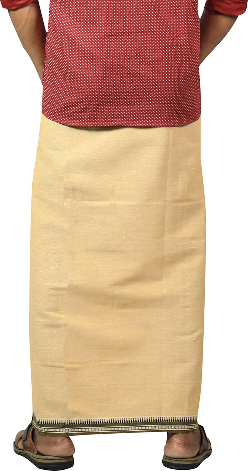 Prakasam Cotton Dhoti Uomo In Cotone Kerala Stile Thalapathi Con Tasca E Cinturino | Taglia Large (40-46) | Colore Sandalo