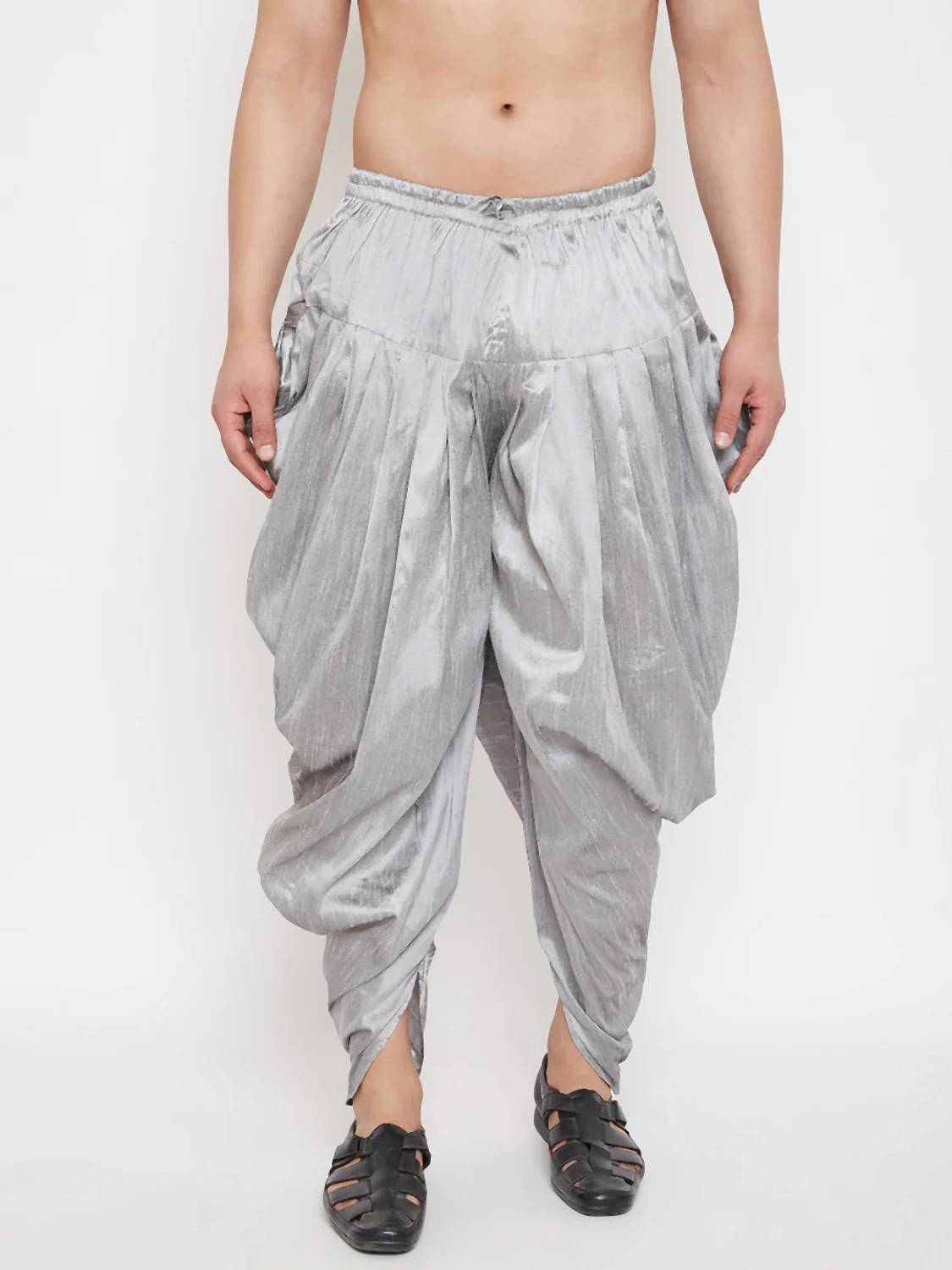 Bontestitch Men's Dupion Silk Dhoti ||Men Elastic Readymade Dhoti Ready to Wear Self Design Men Dhoti