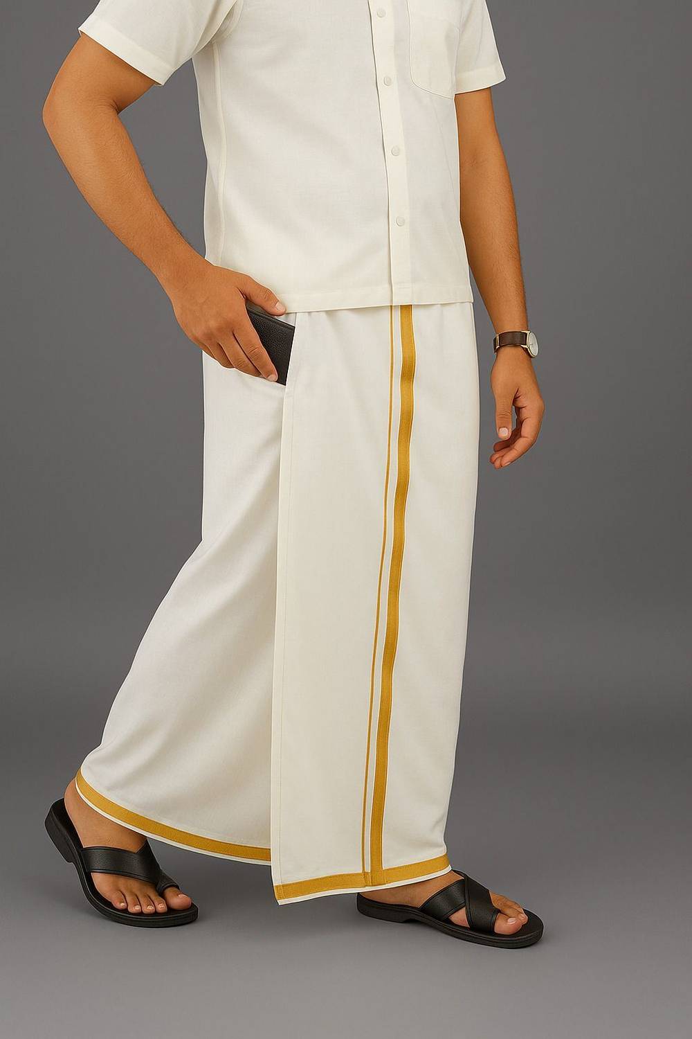 Sac Premium Golden Zari Velcro Dhoti for Men